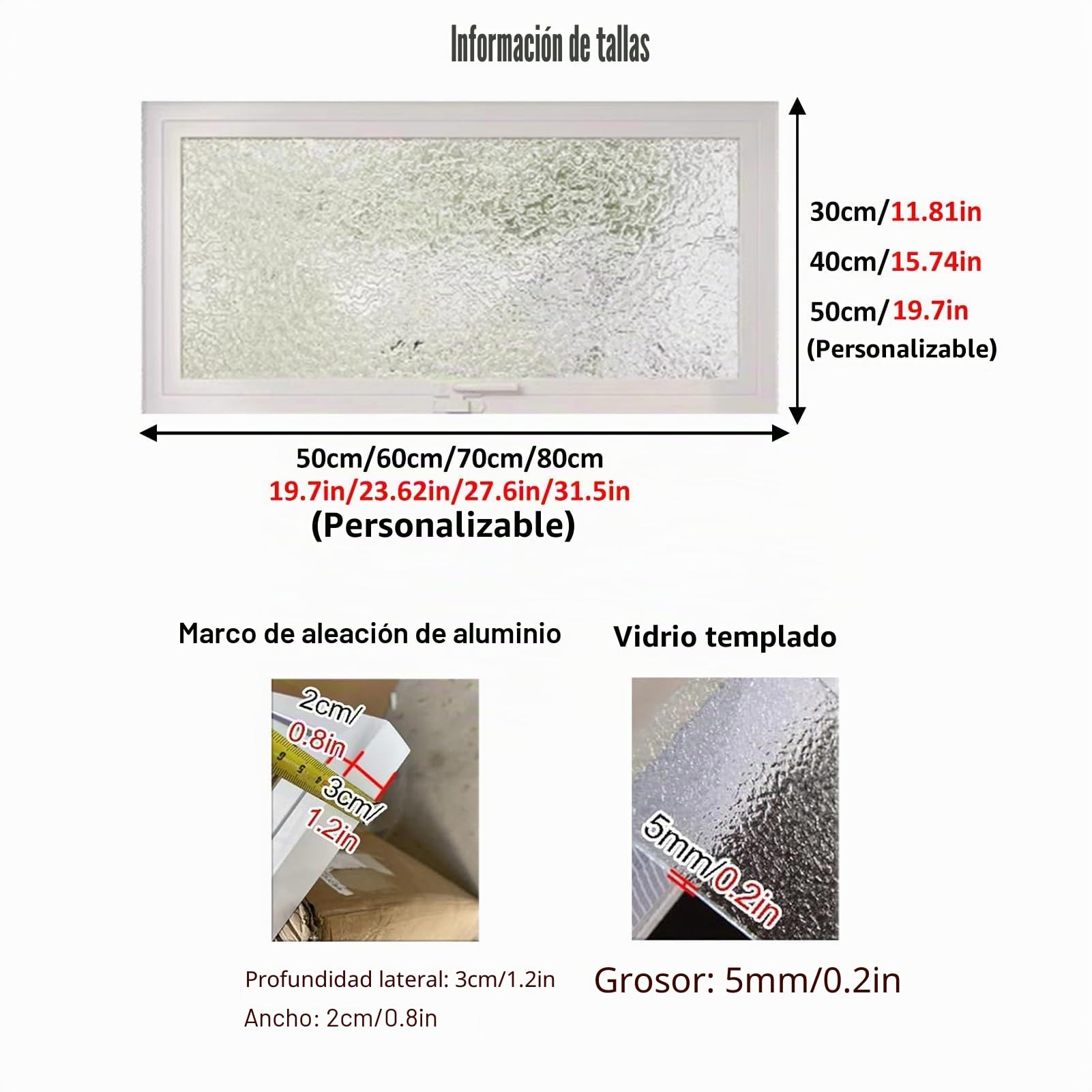 Ventanas Batientes Ventana Rectangular Para Casa, Ventana Corrediza Con Marco De Metal Ventilado De Repuesto, Ventana De Vidrio Templado Giratoria De 360° Para Sótano, Garaje Y Baño(White,80x30 cm/31.