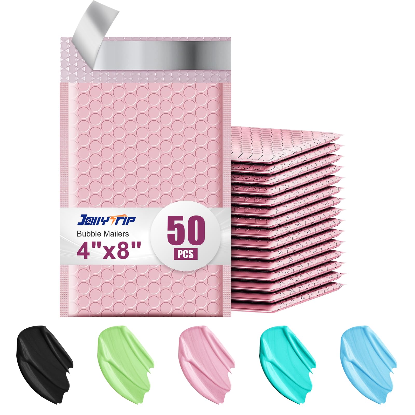 Poly Bubble Mailers 4x8 50 Pack,Waterproof Self Seal Adhesive Shipping Bags, Cushioning Padded Packaging Envelopes for Shipping, Mailing Packaging(Pink)