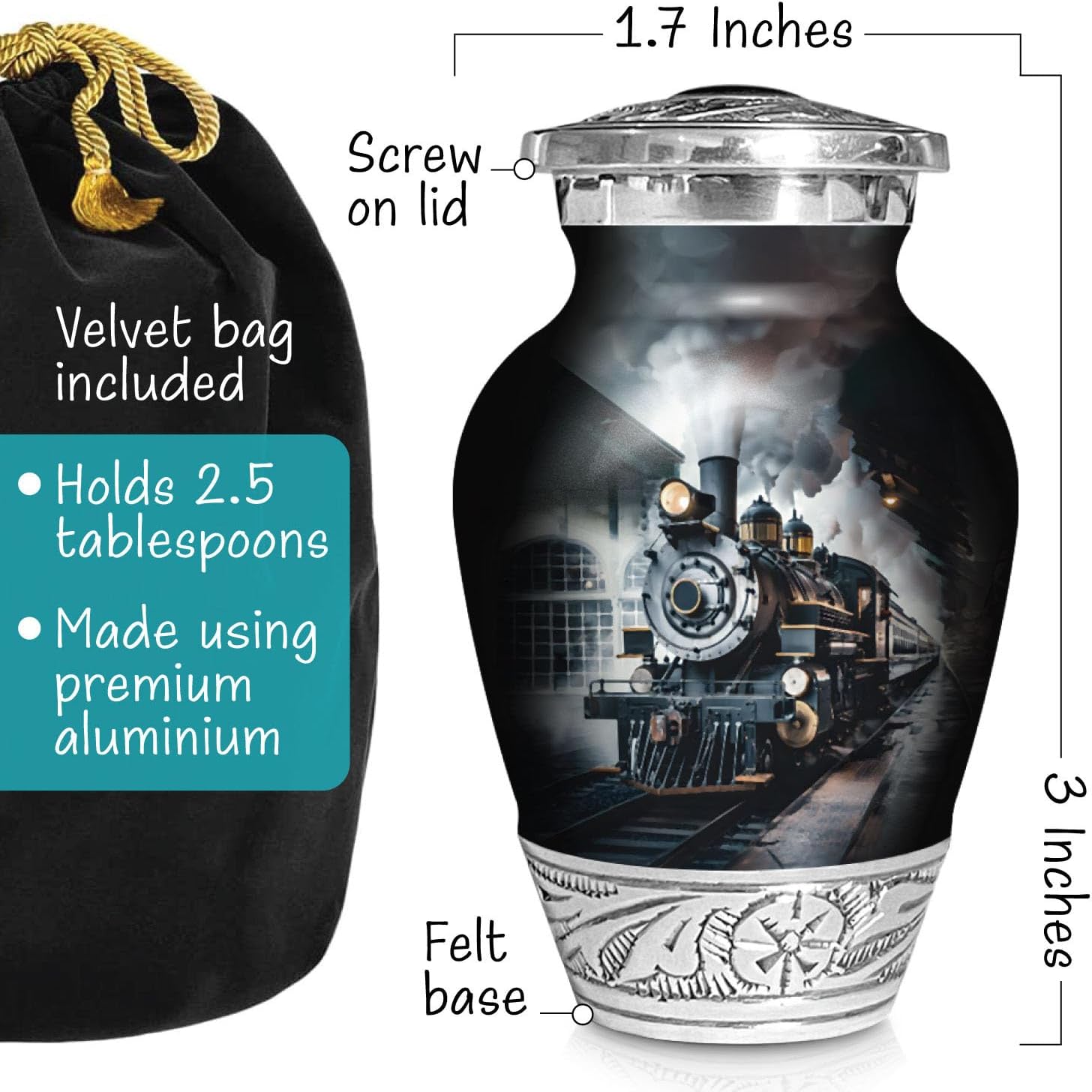 Train Railroad Urn for Human Ashes | Keepsake Handcrafted Funeral Memorial | Decorative Cremation Urn for Women and Men