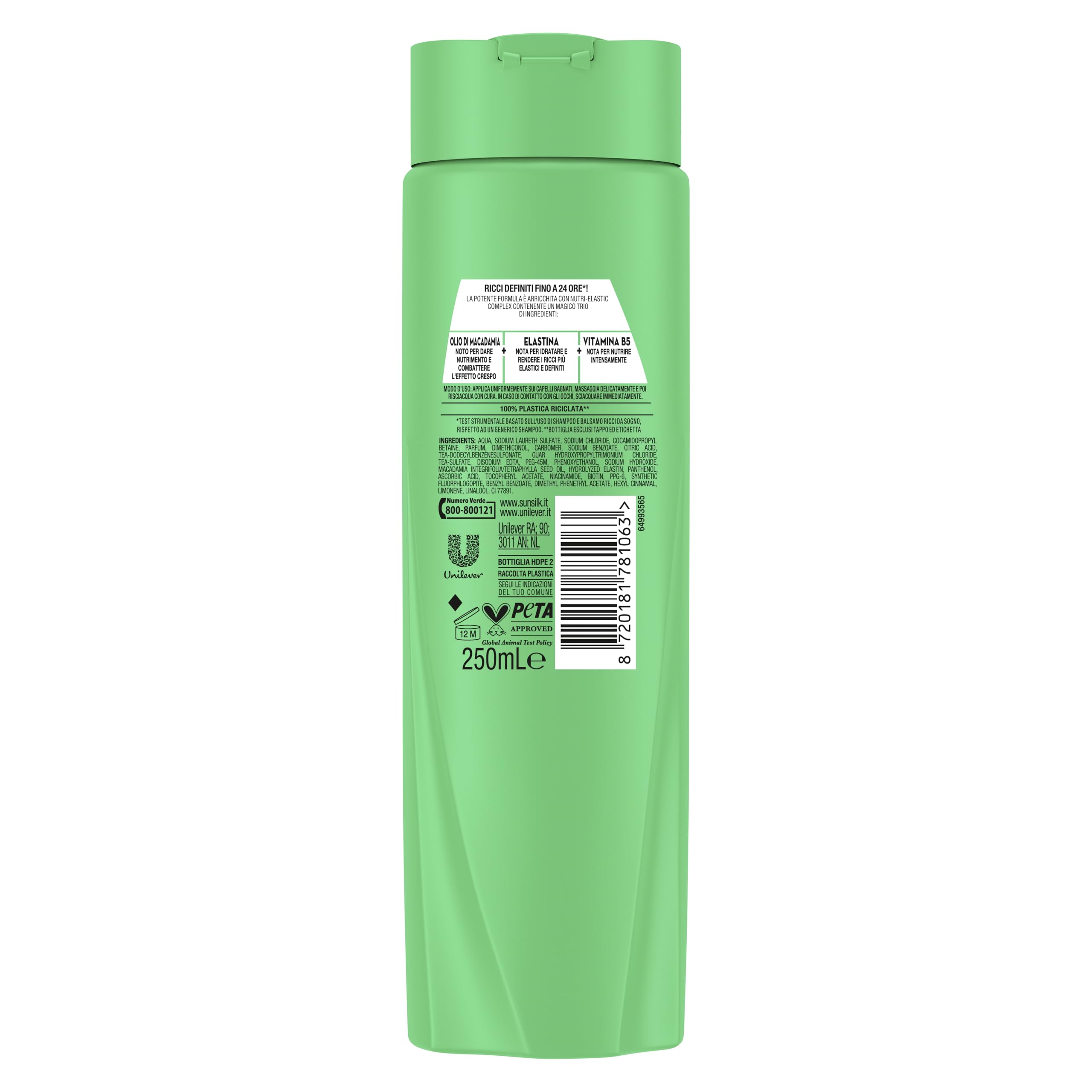 Sunsilk Shampoo Ricci da Sogno 250ml per Capelli Ricci Definiti ed Elastici con Olio di Macadamia, Elastina e Vitamina B5