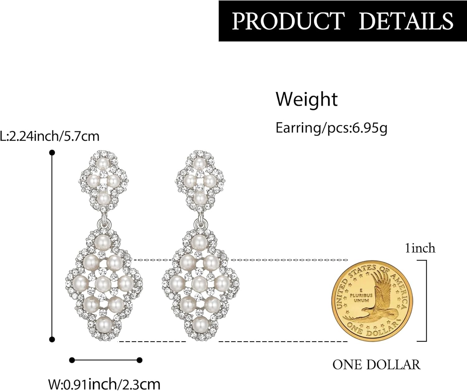 BriLove Wedding Bridal Simulated Pearl Earrings for Women Crystal Hollow Rhombus Chandelier Dangle Earrings for Party Prom Accessories - Image 5