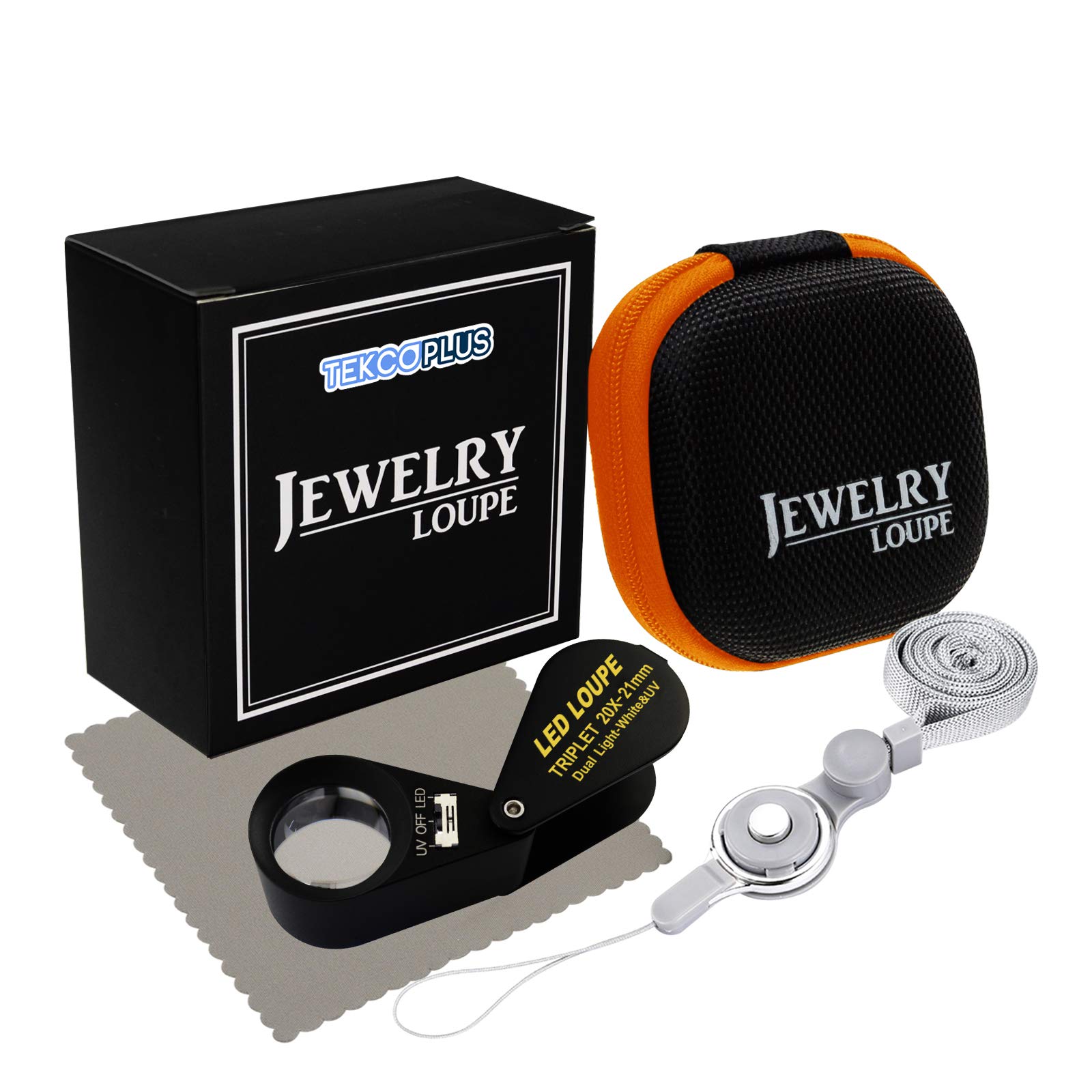 10 X 21 MM Led Loupe Jeweler Lente D'Ingrandimento Doppio 6 Led Luci (Bianco E Luce Uv, Cornice Nera, Tasca Pieghevole, Acromatica, Lente Tripletta Lente D'Ingrandimento