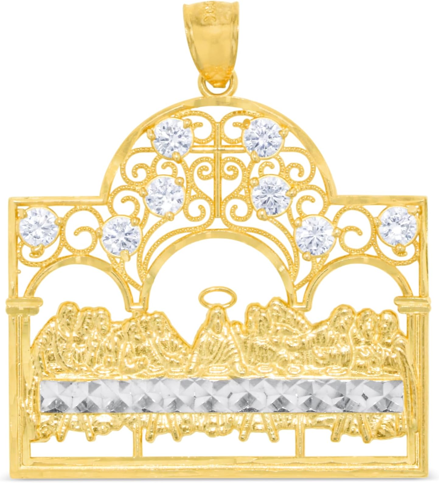 Floreo 10k Gelbgold Diamantschliff Letztes Abendmahl CZ Anhänger - Bild 4 von 6