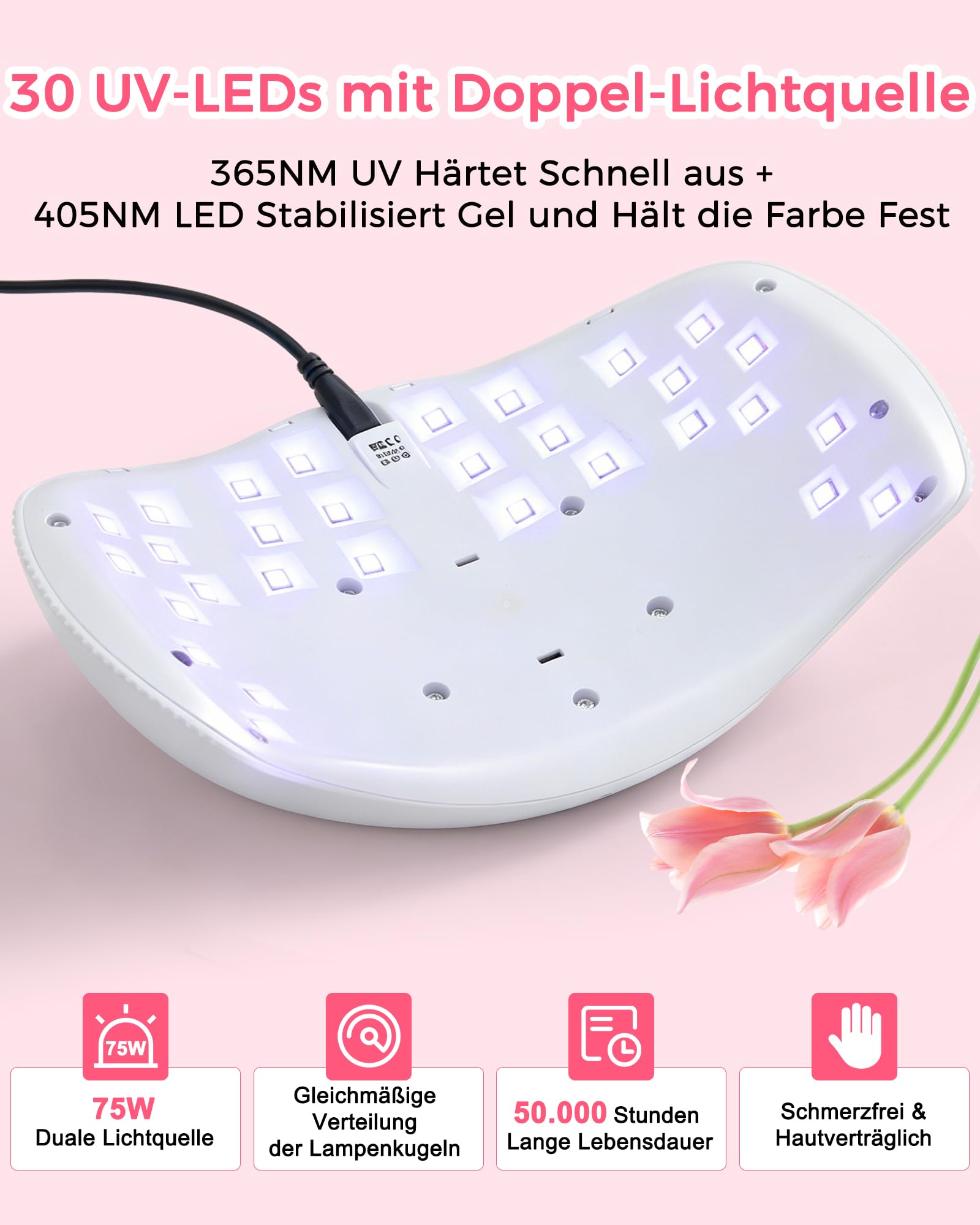 NAILGIRLS 75W Nagellampe für Gelnägel, UV LED Lampe Nägel, 30/60/99s Timer, Auto-Sensor und LCD-Display, UV Lampe für Gelnägel, Nageltrockner, für Zuhause und Salon, Geschenk für Frauen