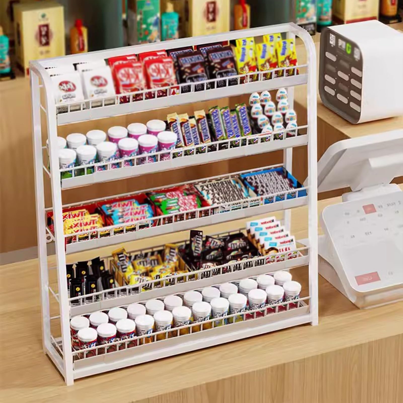 Metal Retail Display Racks for Snacks, 5 Tiers Countertop Wire Supermarket Storage Rack, Slim Candy Chip Racks for Chewing Gum/Chocolate/Drinks(Size:Wide-50cm(19 3/4