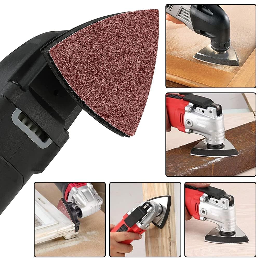 Schleifset Schleifpapier, Oszillierende Multi Tool Sand Pad, 82-teiliges Dreieck-Schleifpad-Set, Schleifpads mit Dreieck-Schleifpad-Halter, Finger-Schleifpad-Halter, für Wände, Metall, Holz