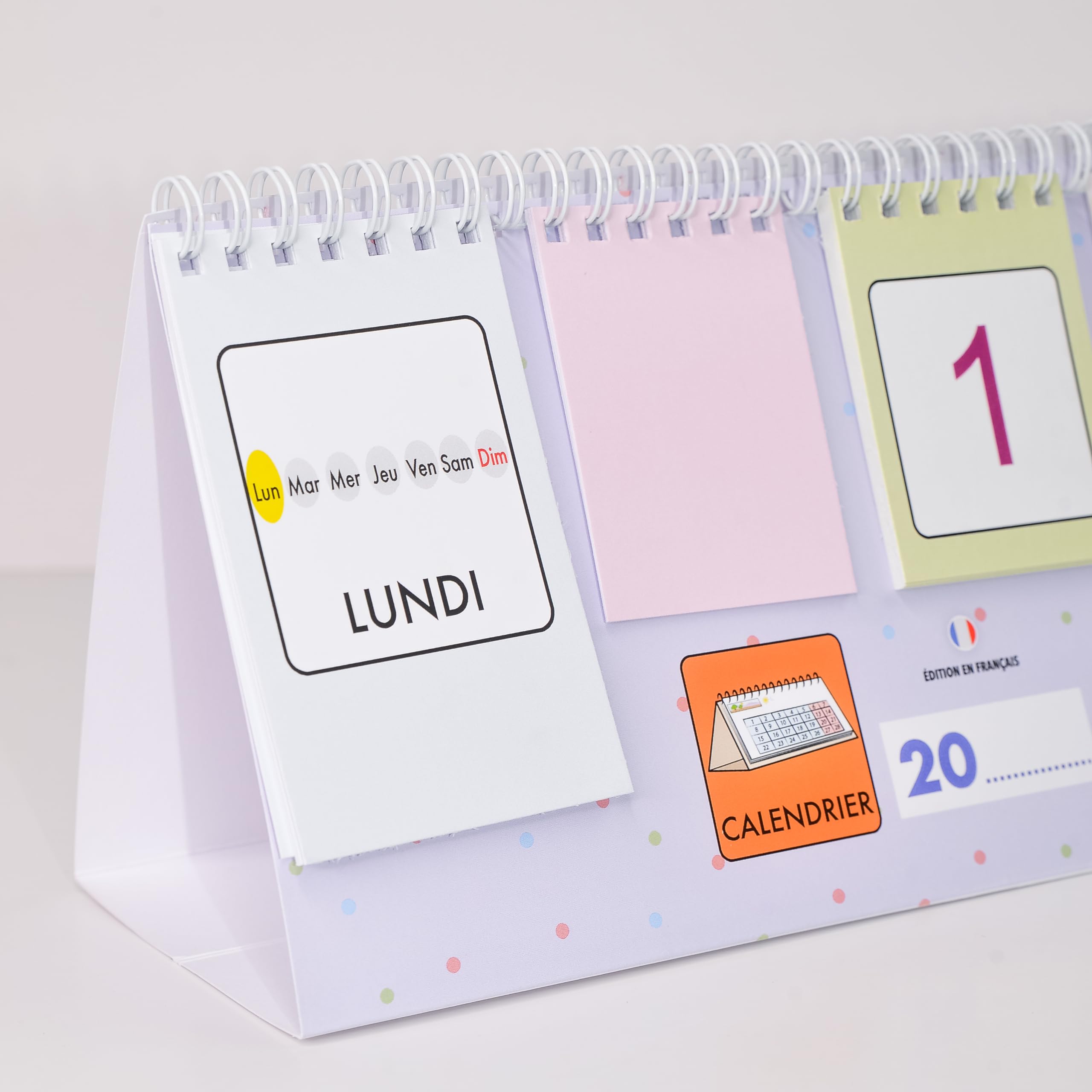 Calendrier pour Enfant | Jeux Educatif Amusant et Intemporel | Permet d'apprendre les jours et les mois et saisons et temps Onglets combinables avec illustrations (Français
