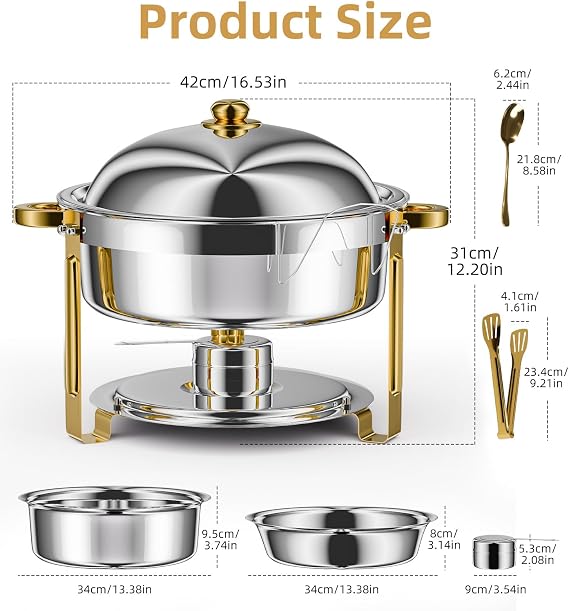HAAYOT 6.8 Litre 4 Pack Chafing Dish for Buffet, Chafing Dish Buffet Set of 4, Round Stainless Steel 6QT Chafing Dishes and Food Warmers, Buffet Trays for Any Parties