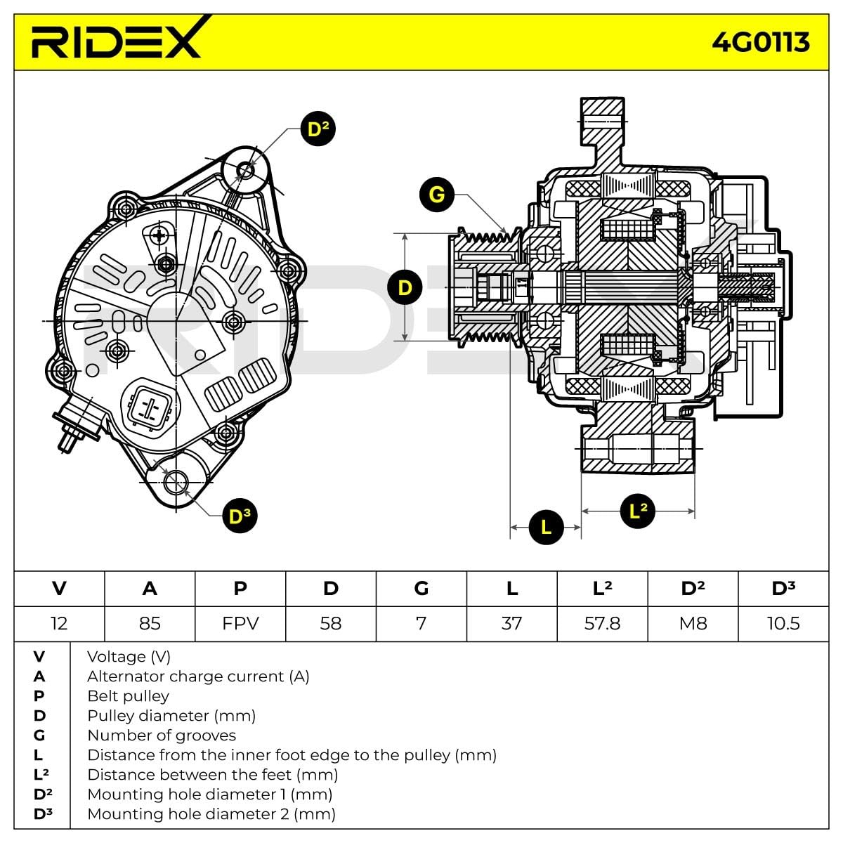 RIDEX 4G0113 Alternador Compatible con TOYOTA LAND CRUISER 90 J9