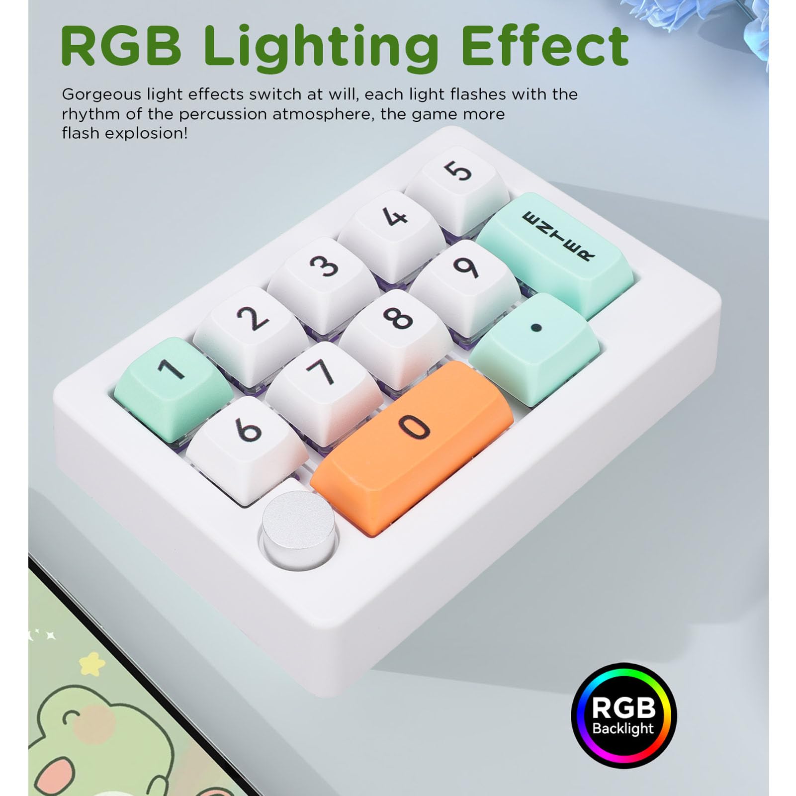 Pavé Numérique, Clavier Numérique Mécanique avec Rétro-éclairage RVB, Joystick et Bouton, 12 Clés Macro Programmable, BT 2.4g Wired Swap Numpad pour Le Travail de Jeu (White)