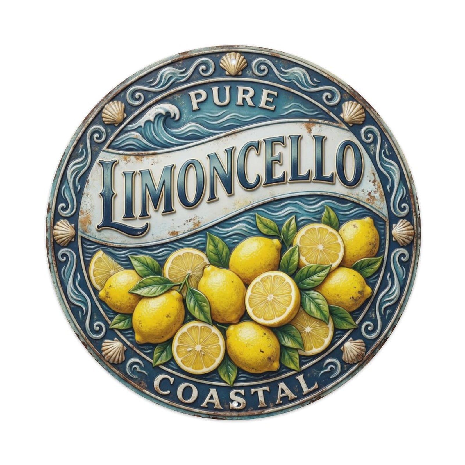 Fqcyn Style Pure Coastal Badge Limoncello Metal Tin Sign Plaque Wall Decor For Cafe, Club Bar, Office, Home Garden Round Metal Poster 8X8inch