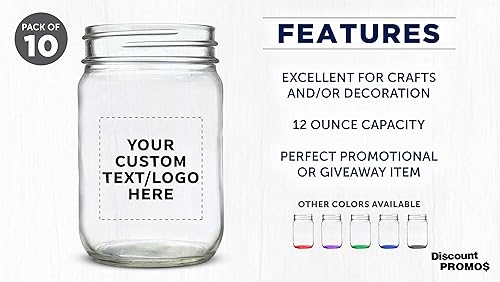 Miniatura 2 de DISCOUNT PROMOS Tarros de vidrio decorativos personalizados de 12 onzas, juego de 10, tarros de vidrio para avena durante la noche, dulces, frutas,