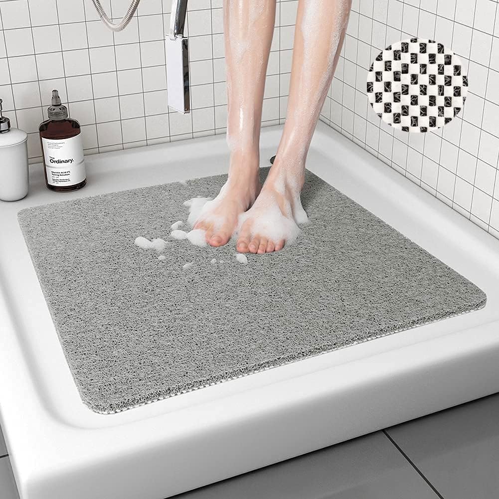 Lurowo Loofah Shower Mat, Non Slip Square Shower Mats(Grey, 70x70cm) — image 1
