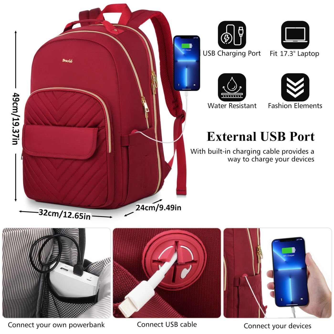 Zaino Scuola Ragazza Zaino Porta PC Donna per per Computer Portatile 17,3 Pollici,Zaino Scuola Superiore con Porta USB per università,Viaggi, Lavoro,Ufficio