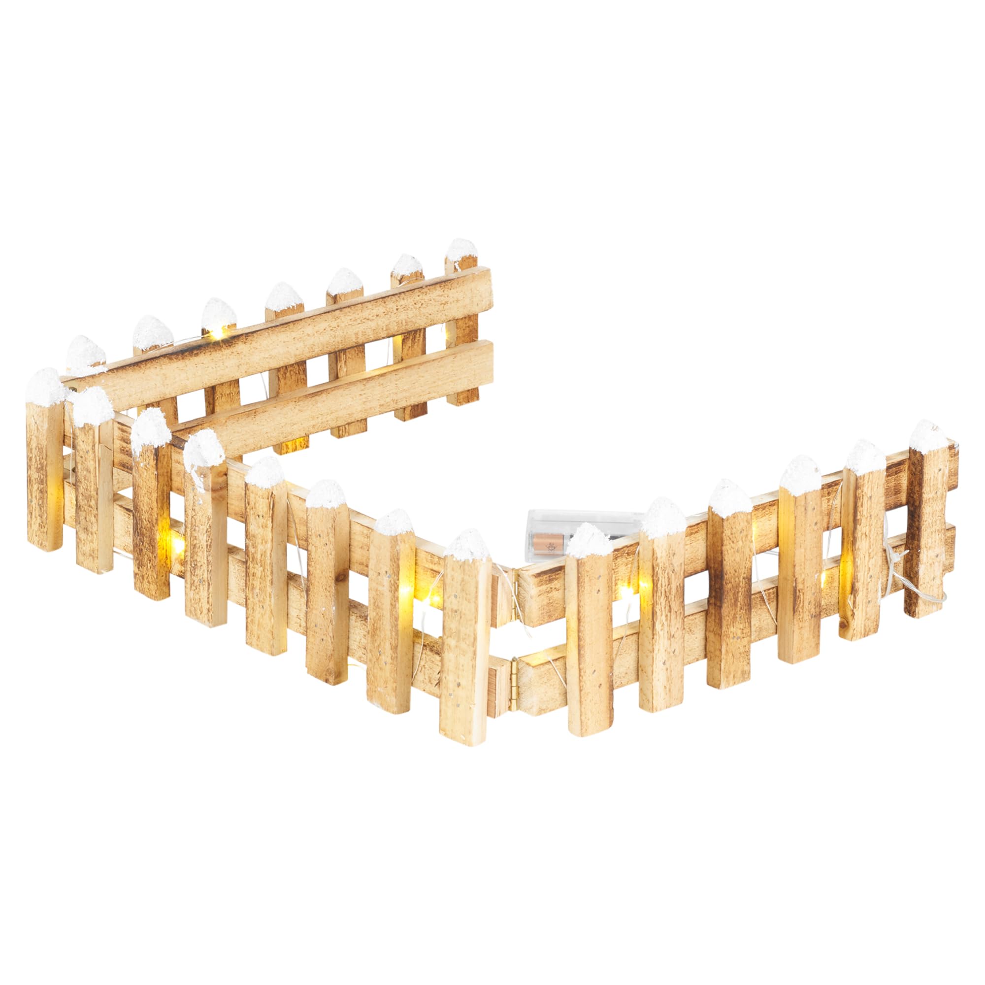 Urbnliving Beige Pre Lit Led Light Up Wooden Snow Topped Christmas Tree Picket Fence | Xmas Tree Skirt Stand Border Fence Decoration (1, 90Cm L X 2Cm D X 10Cm H)