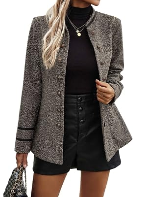 Womens Casual Jacket Blazer Double-Breasted Long Sleeve Casual Regular Blazer Stand Collar Office Coat