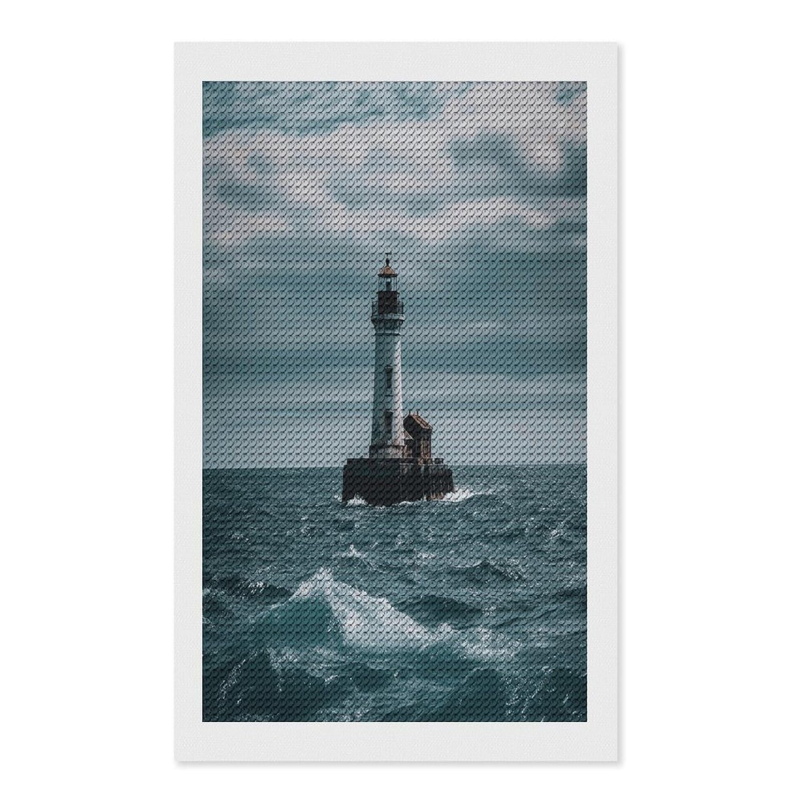 VstaDank Lighthouse Ocean Diamond Painting Kits Exquisite DIY Full Round Drill Diamond Dots Painting for Adults Beginner Diamond Photo Paint with Diamond Picture Art Wall Decor 12"x20"