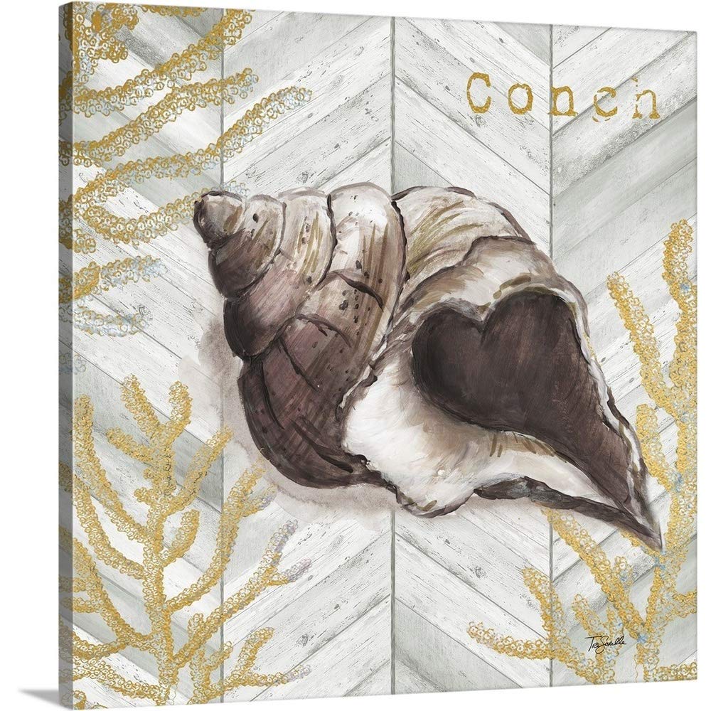 SIMILAR CANVAS ON DEMAND Gray Gold Chevron Conch Shell Canvas Wall Art Print by Tre Sorelle Studios, Coastal, Home Decor, Shell, Sea Shells Artwork,20" x20in
