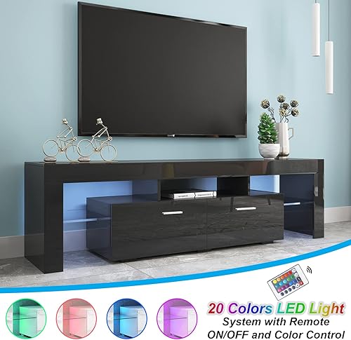 Miniatura 2 de Binrrio Soporte de TV con luz LED de 16 colores, montaje rápido de 30 minutos, gabinete de TV de alto brillo, centro de entretenimiento con estante