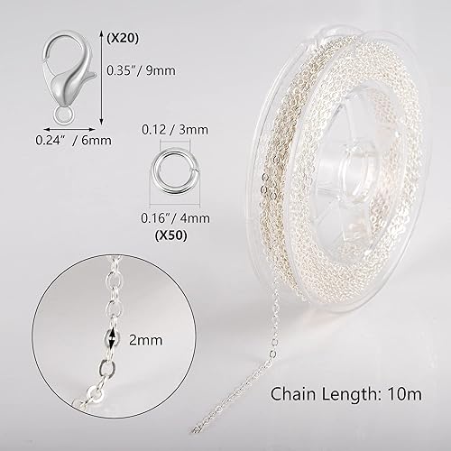 Miniatura 5 de ALEXCRAFT Rollos de cadena de cable de bronce chapado en plata de 33 pies de 0.079 in para hacer joyas, no se deslustra, cadenas con cierre de