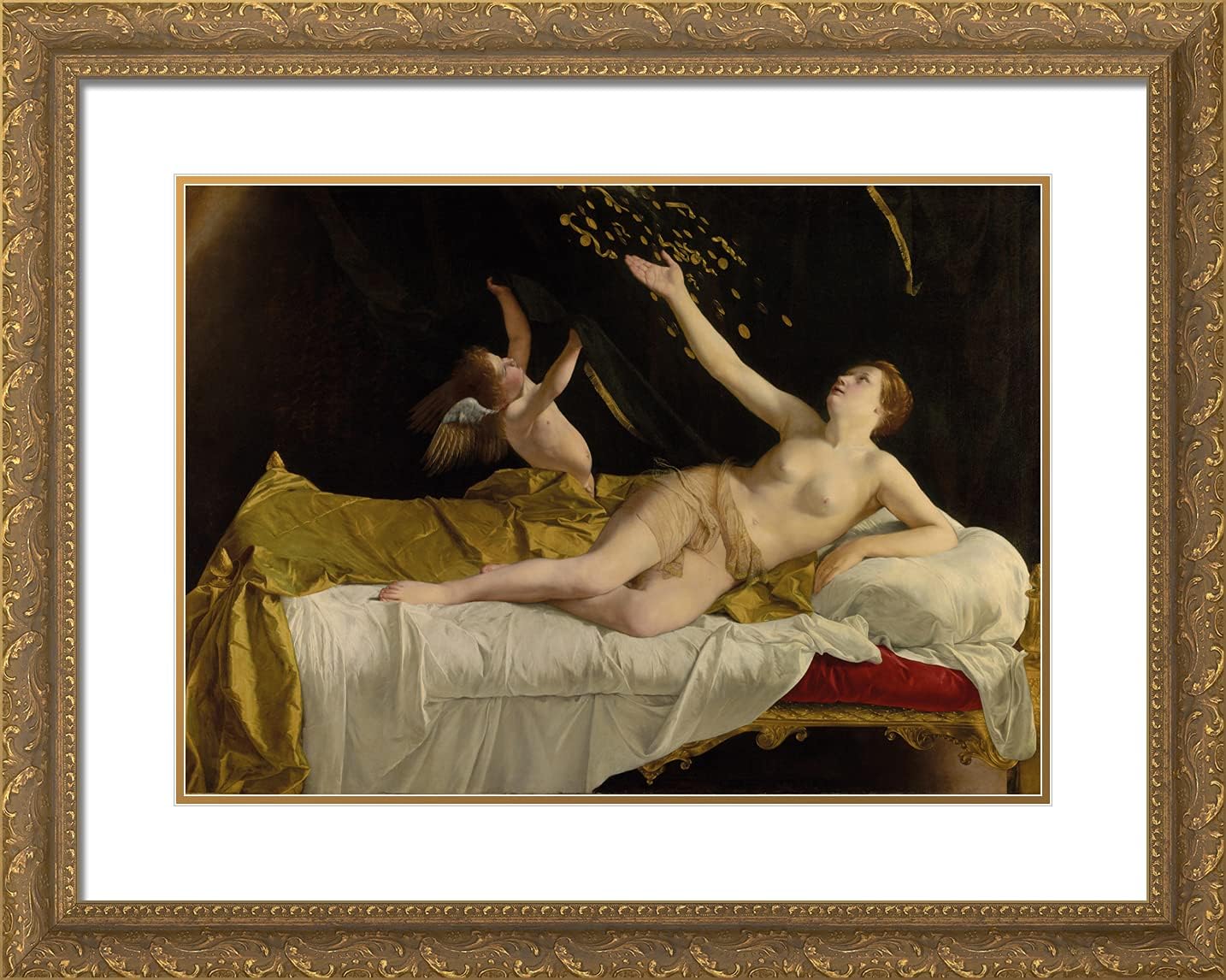 ArtDirect Gentileschi, Artemisia 24x19 Gold Ornate Framed Art Print with Double Matting Titled: Danae and the Shower of Gold