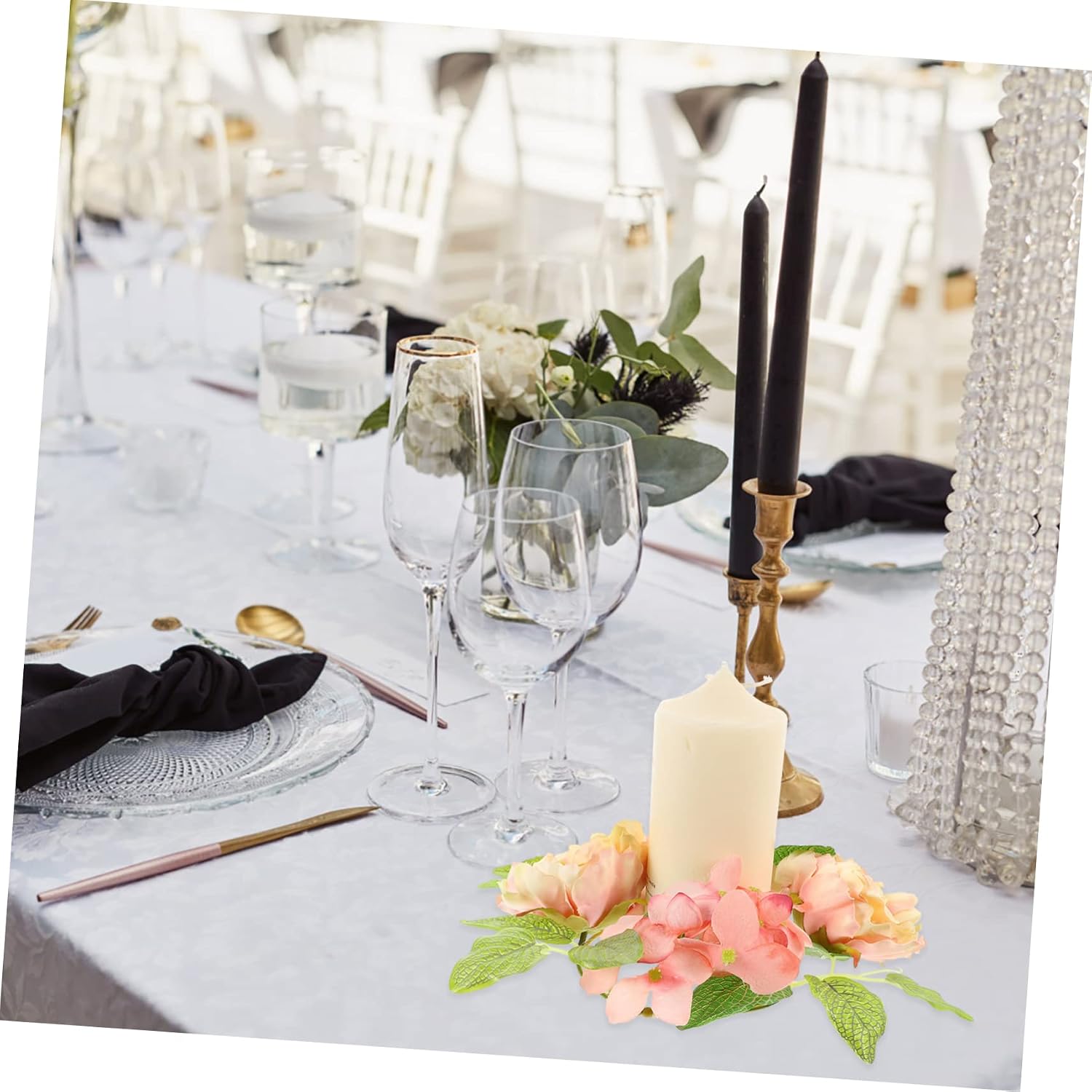 Cabilock Artificial Flower Candle Wreath for Wedding Table Centerpiece Elegant Faux Floral Decor for Home Realistic Design Peony and Leaves for Special Occasions