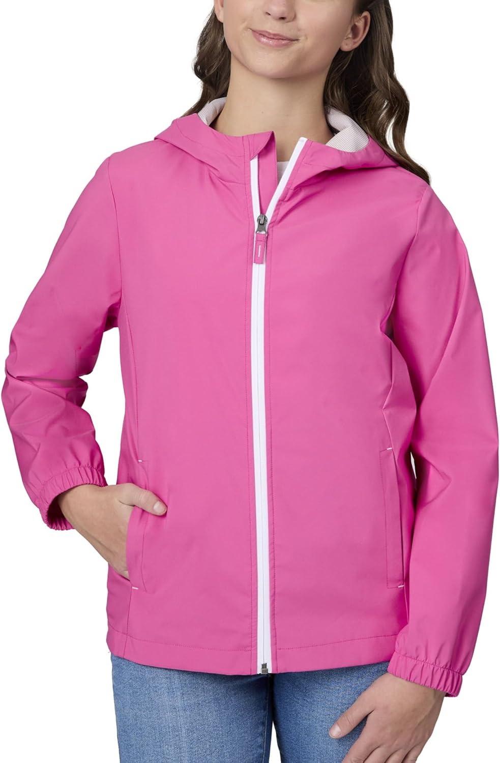 Free Country Girls Waterproof Rain Jacket X2O Lightweight Hooded Windbreaker Raincoat Fleece with Pockets for Kids-Recess