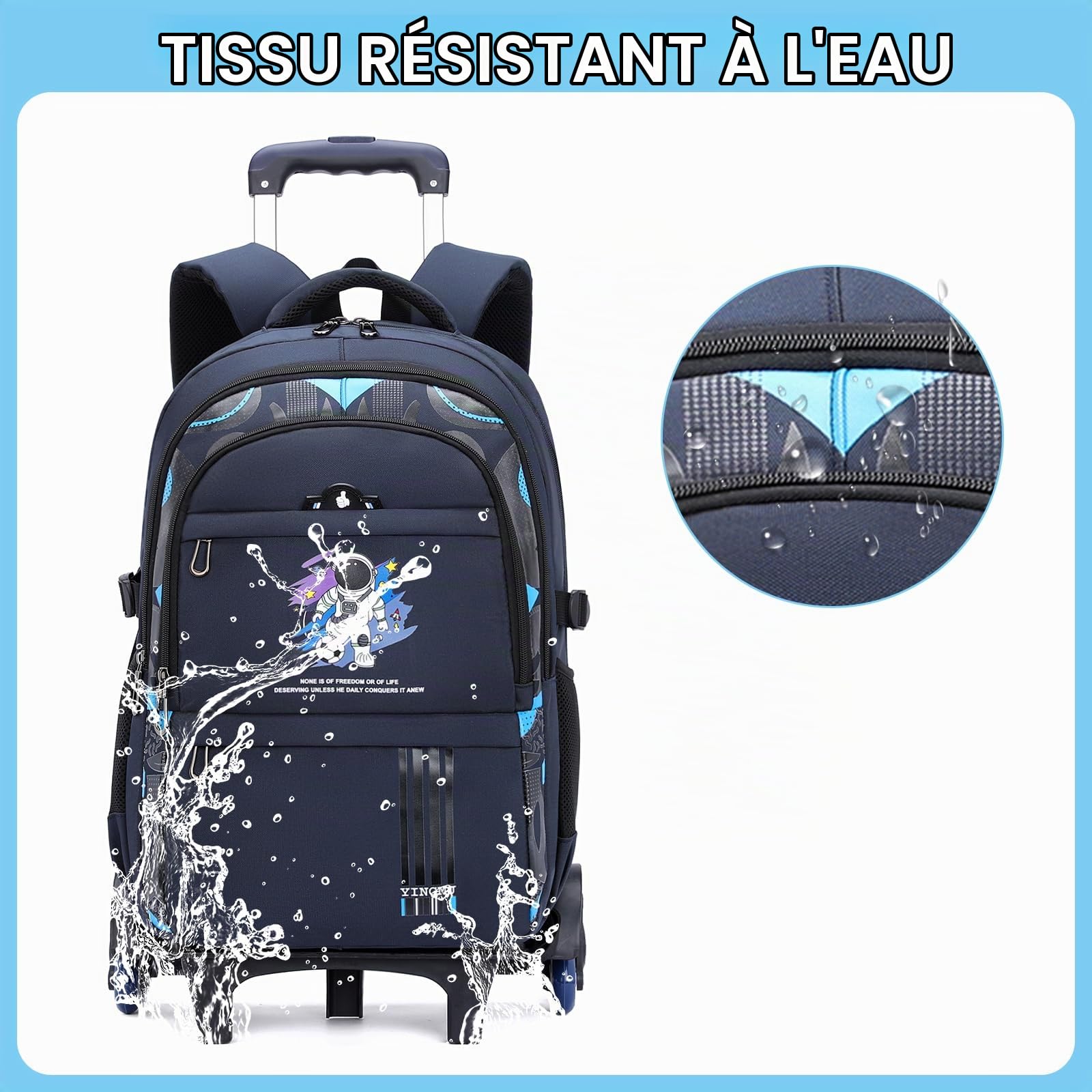 Amythe Sac a Dos à Roulette Garcon, 28 L Cartable Garcon a roulettes, Sac D'école Collège et Primaire pour Enfants 9 à 16 Ans, 6 Roues pour L'école, Voyages et Loisirs, Bleu
