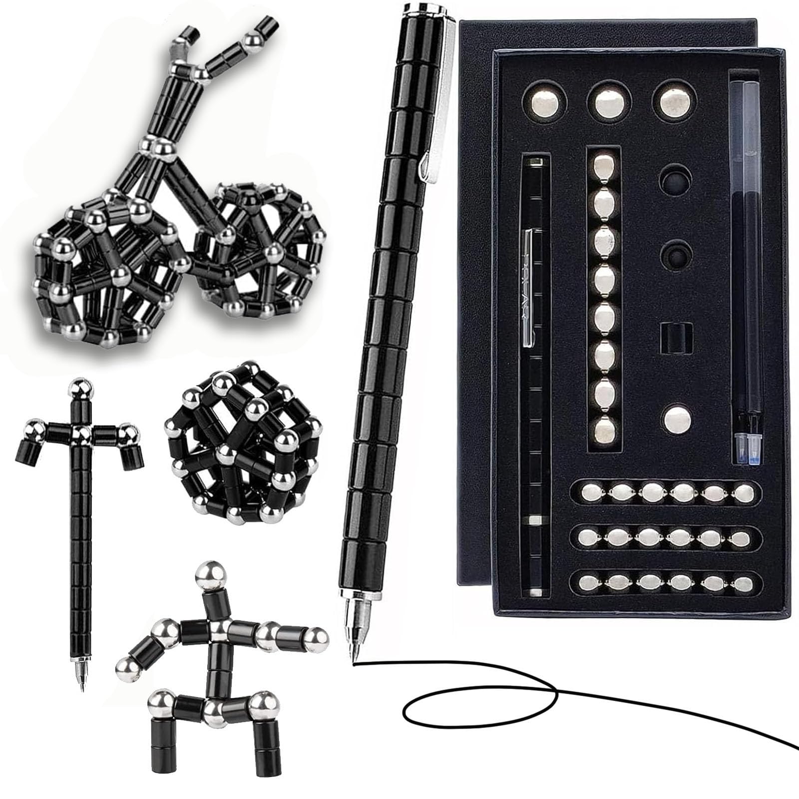 KYWLCOFidget Pen, Magnetic pen, Stress Relief Multifunctional Ballpoint Pens, Teenager Boys Girls 8 9 10 11 12 Years Old Gifts for Kids and Adults Magnet Toy Stress and Anxiety Relief (Large-black)