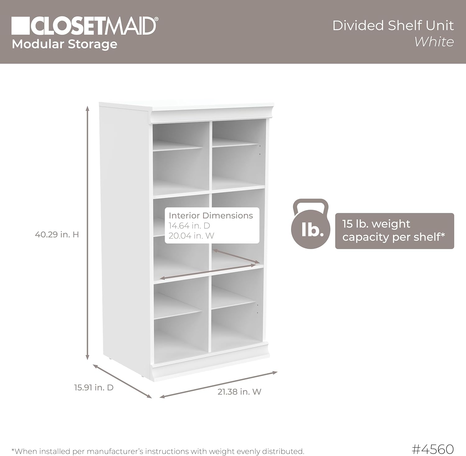 ClosetMaid Modular Storage Shelf Unit with 12 Adjustable Shelves & Dividers, White