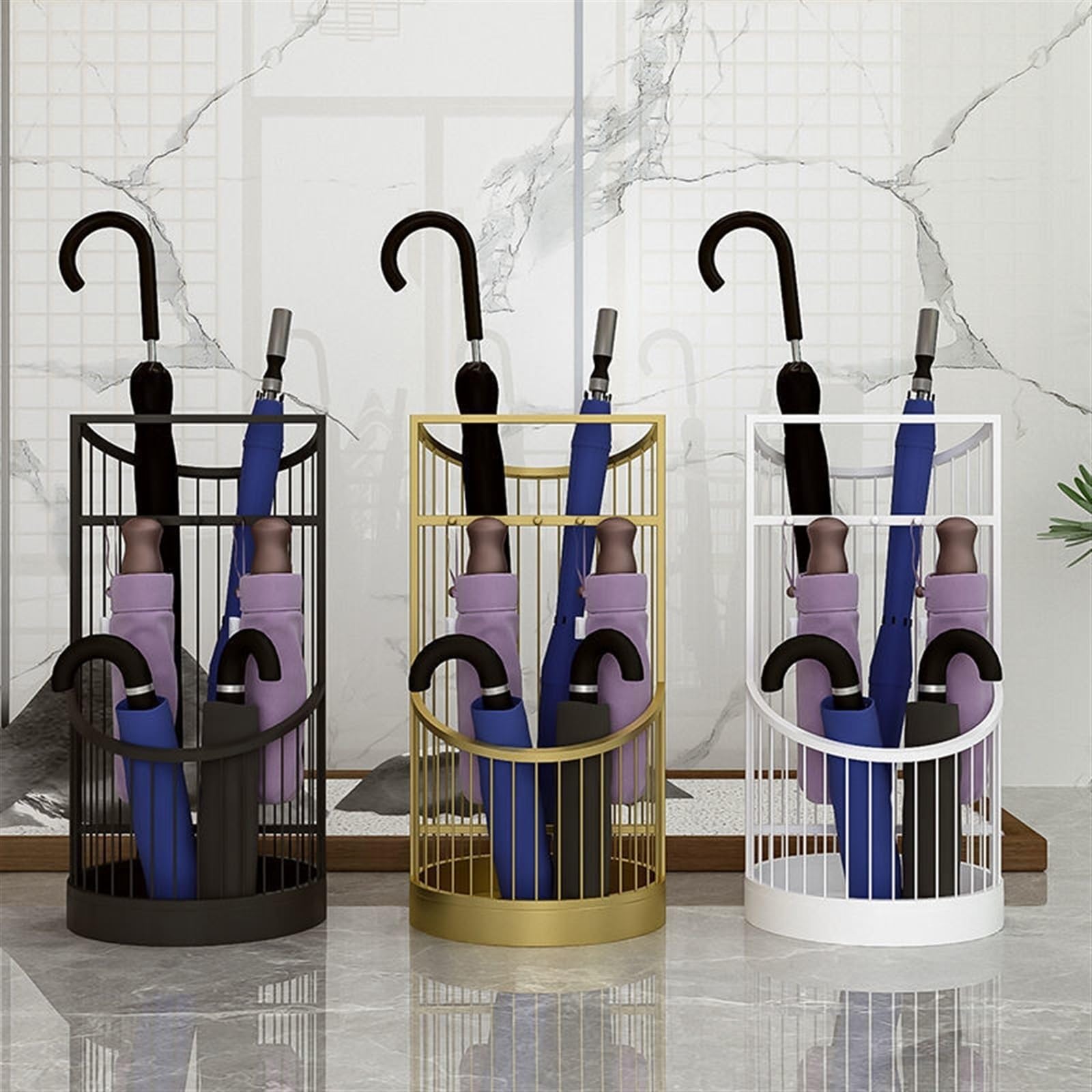 Moderno portaombrelli in Metallo Dorato per casa e Ufficio. Elegante portaombrelli in Ferro battuto, Ideale per Hall di Hotel e Locali Commerciali. Portaombrelli Decorativo (Nero).