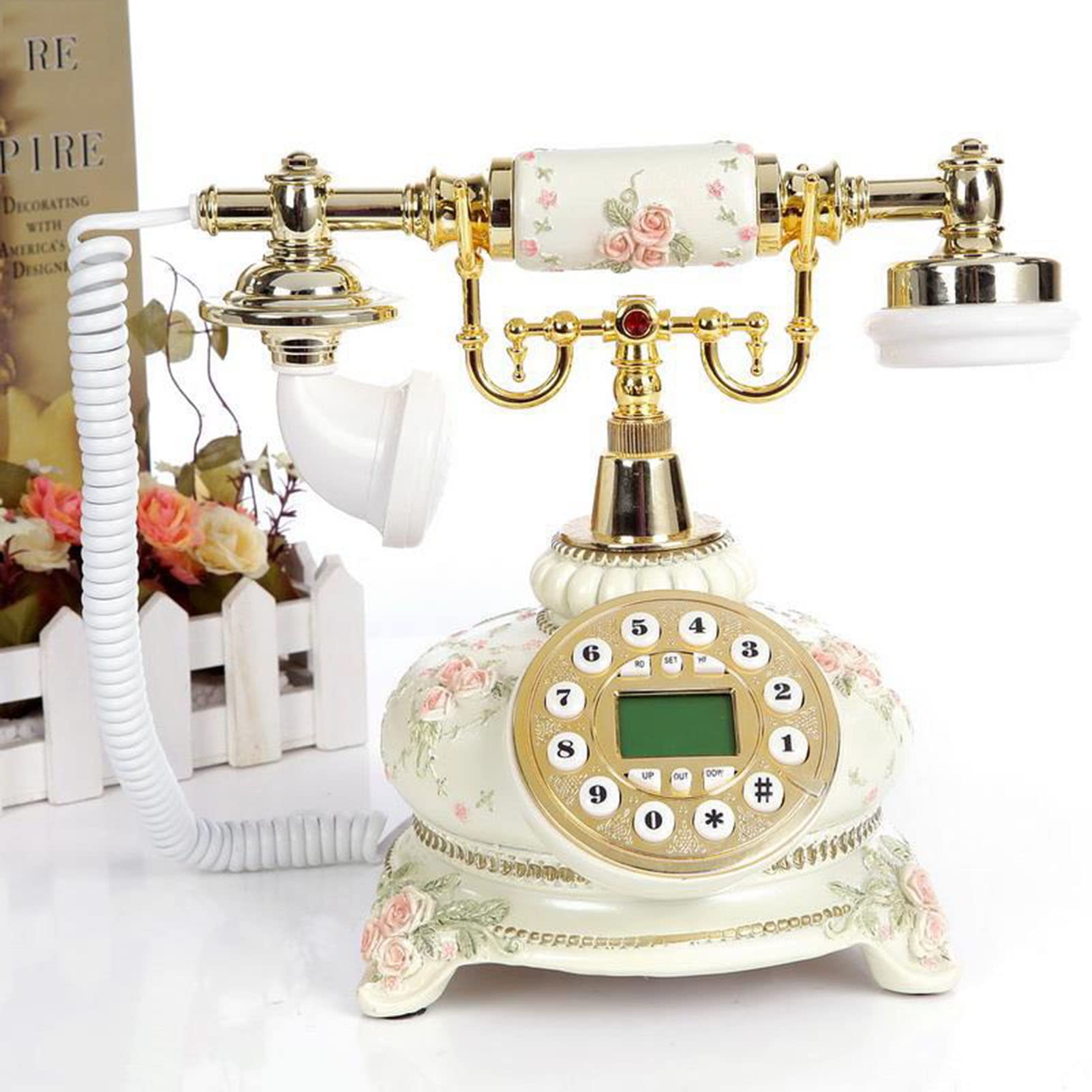 Retro Vintage Telefon stacjonarny Europejski Styl Telefon Przycisk Tarcza Dekoracyjny Telefon stacjonarny do Domowego Biura Kawiarni Bar