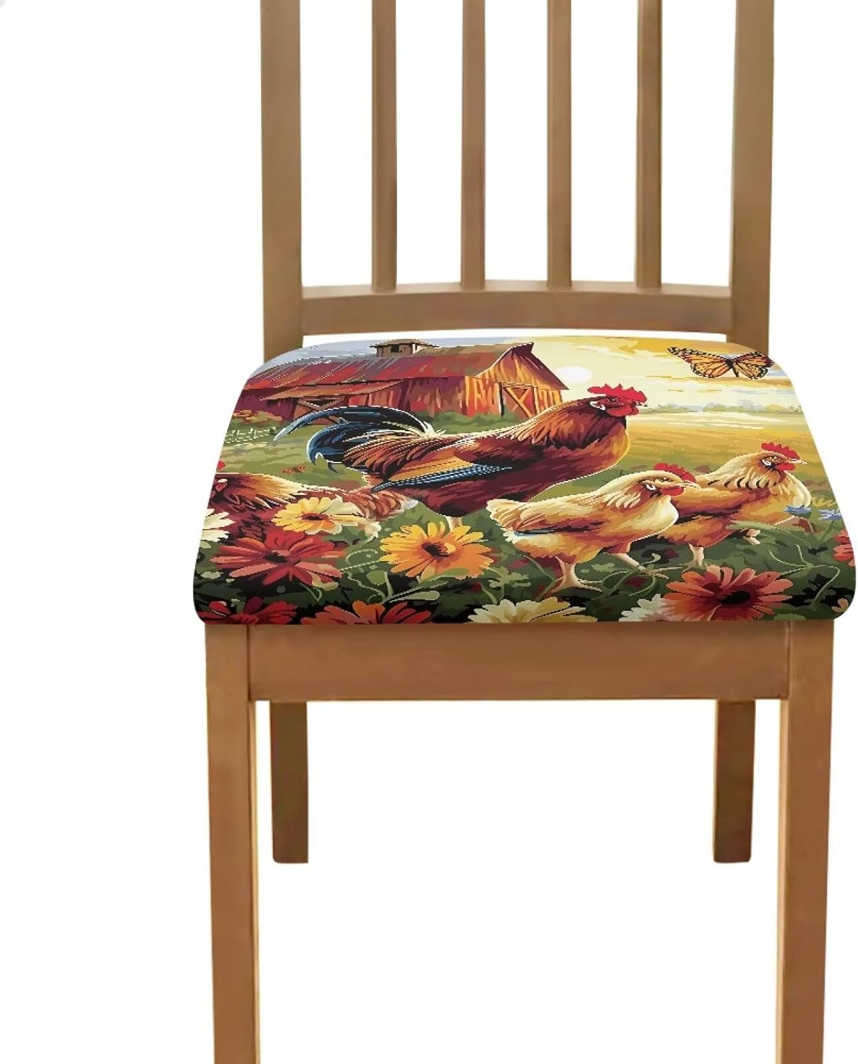Flower Roosters Square Office Chairs Seat Cover Universal Fit High Chair Seat Cushion Slipcover for Home Dining Room Home Decor