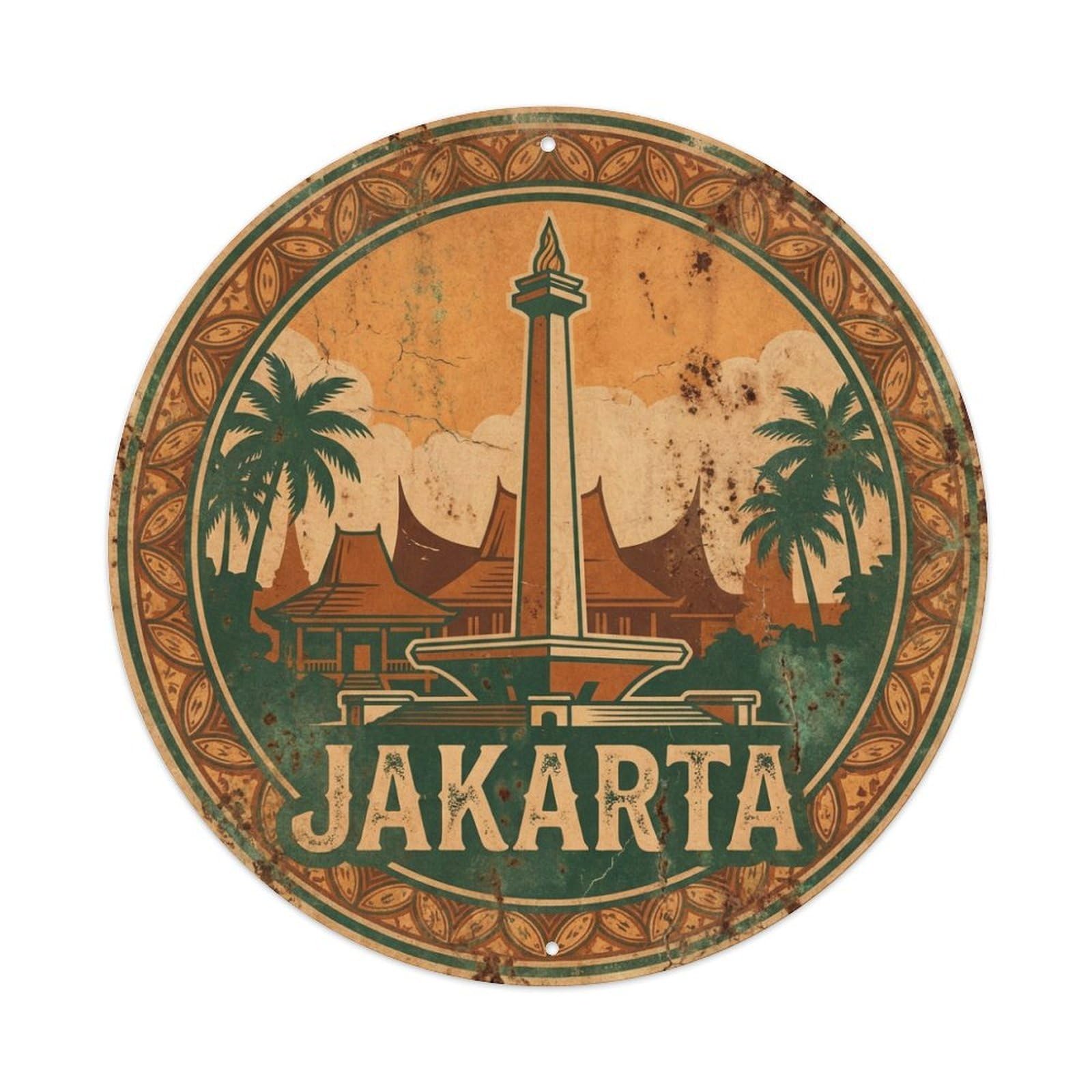 Vintage Travel Indonesia Jakarta Metal Tin Sign