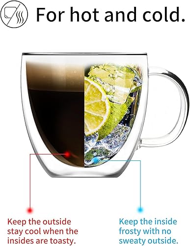 Miniatura 4 de Taza de café transparente de doble pared con asa, tazas de café aisladas (juego de 2)  5 onzas, vaso de café aislado para máquina de espresso,