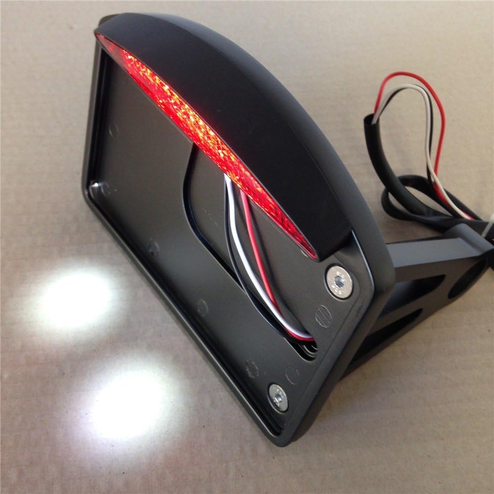 Black Side Mounted Flat License Plate Bracket w/Led Tail Light Brake Light 1" Axles for Suzuki for Kawasaki for Yamaha Cruisers VT Shadow Spirit Velorex Deluxe 600 750 1100