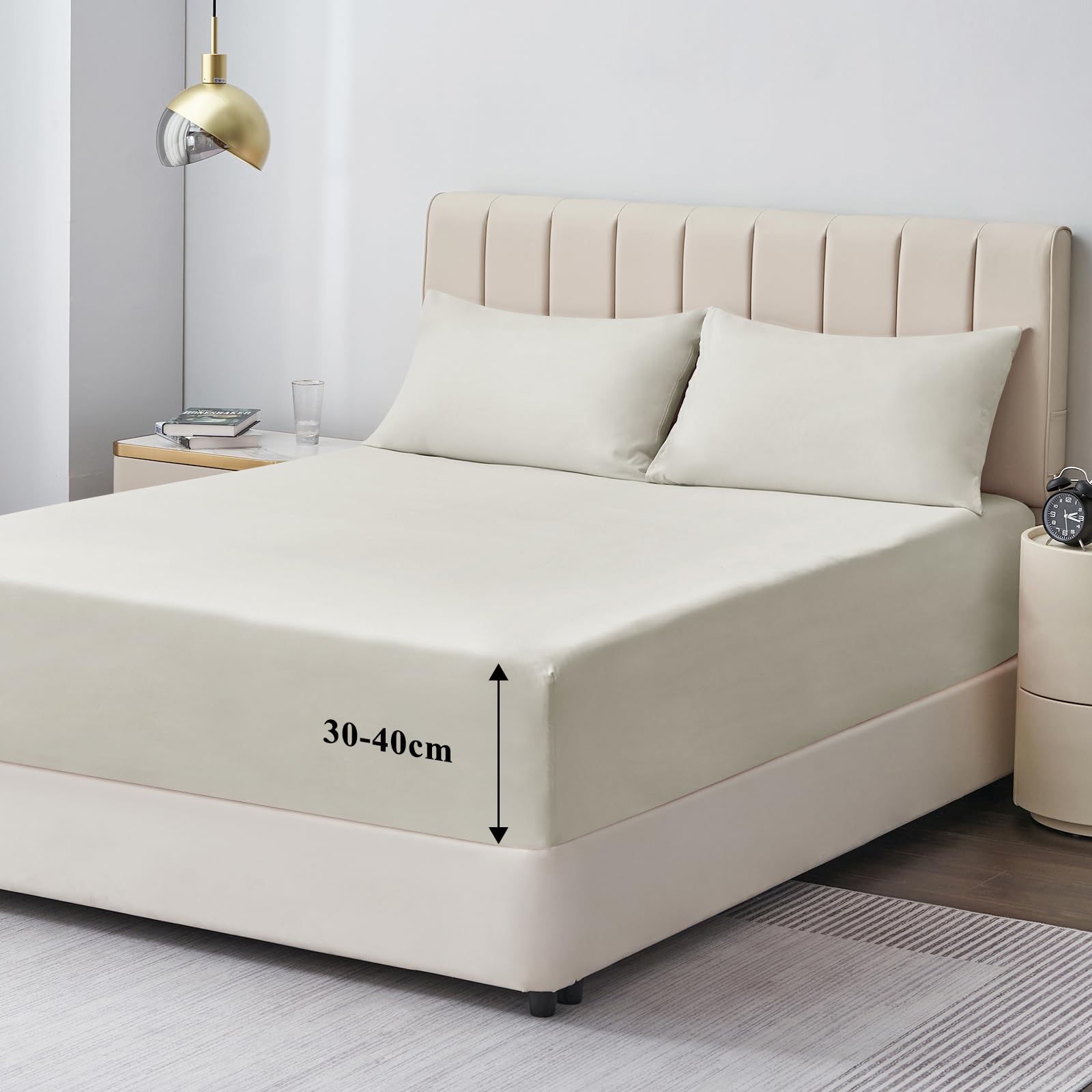 Aisbo Spannbettlaken 180x200cm Bettlaken Boxspringbett - Bett Laken Beige 180x200 aus Premium Mikrofaser, weiches Spannbetttuch 180 x 200 Steghöhe 40cm für Wasserbett Bed Fitted Sheet
