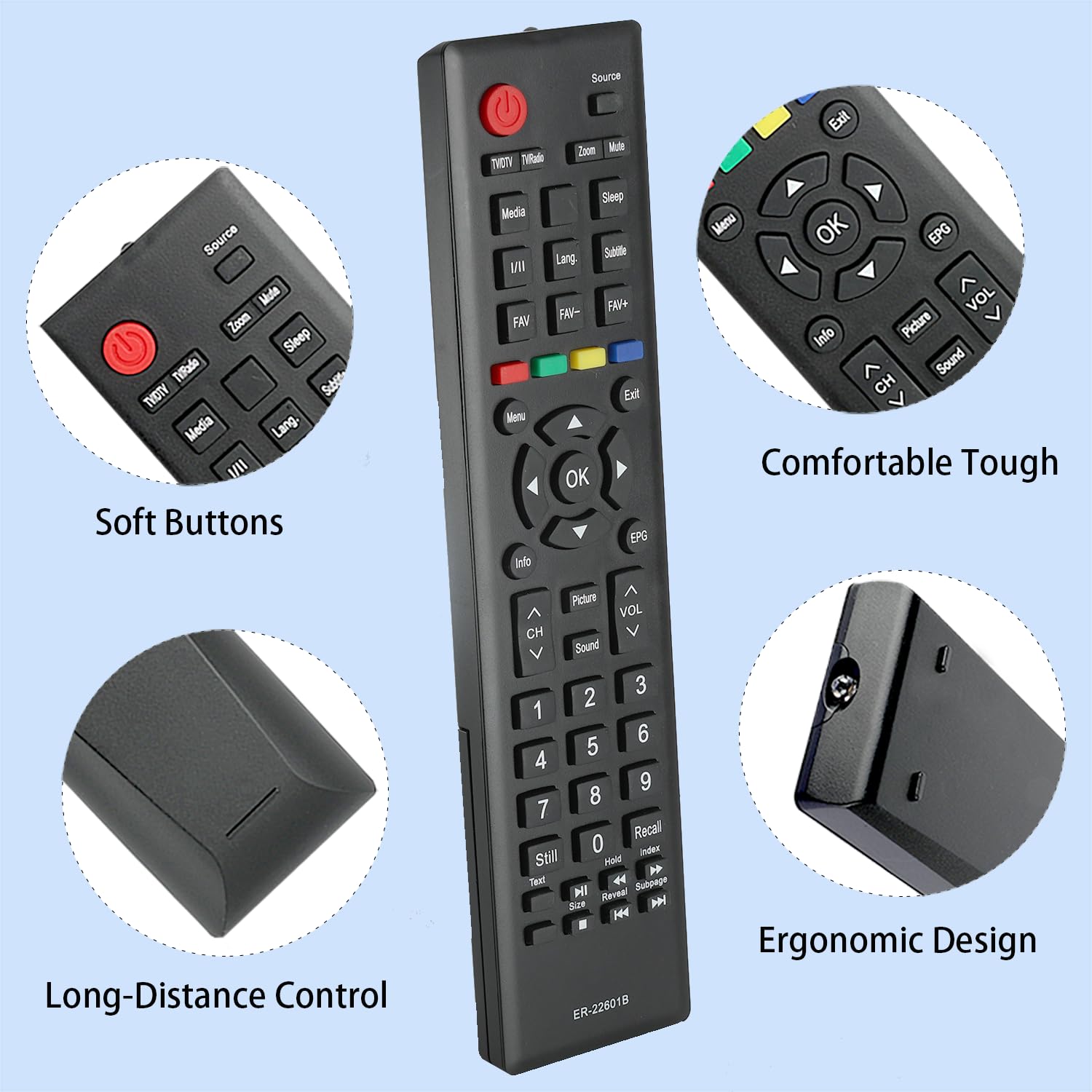 Telecomando ER-22601B Compatibile Con Hisense TV H39A5100 H49M2100S H39N2110S H43N2100S H43N2105S H49N2100S H49N2105S LHD32D50TS LHD24D33NSEU H32MEC2150S Sostituzione Controllore