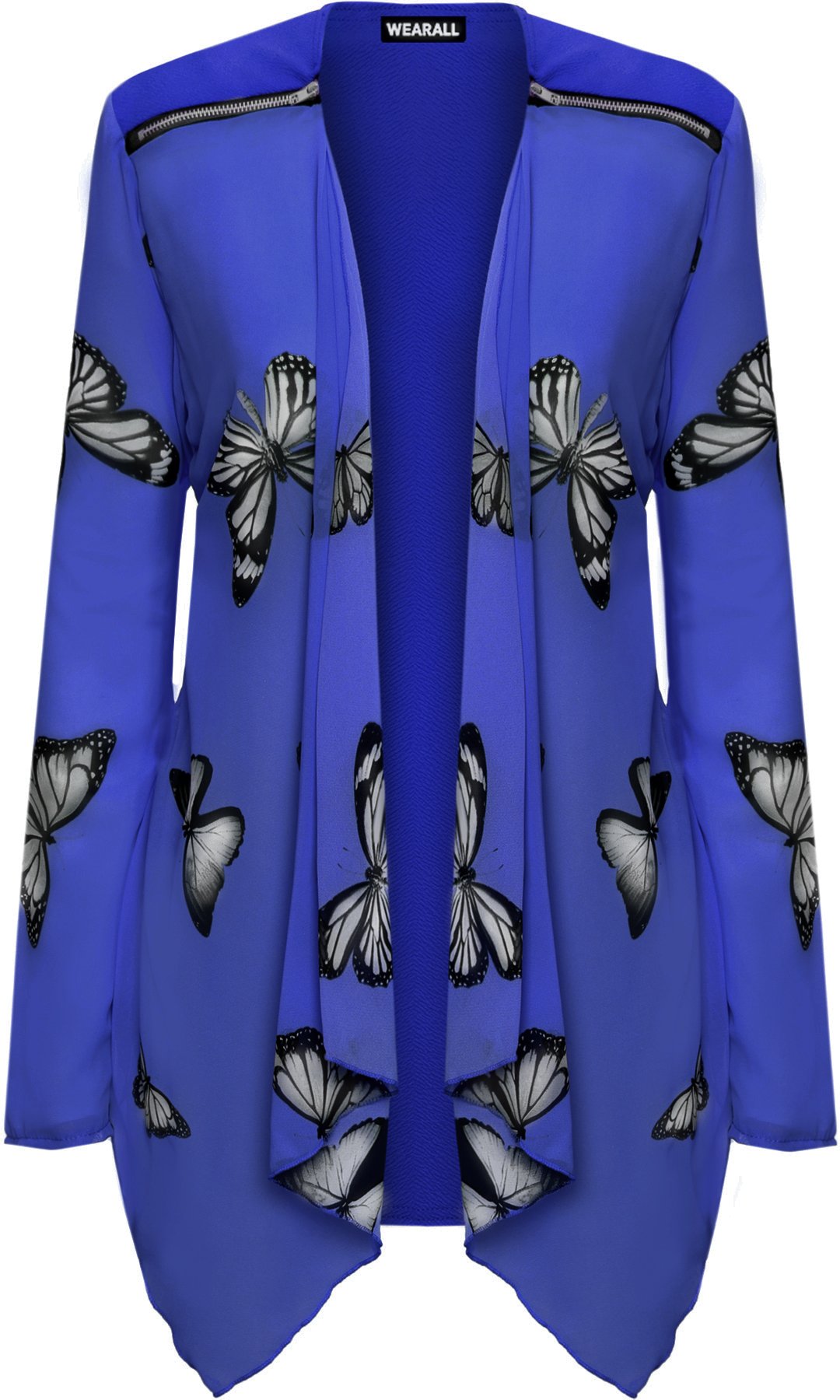 WearAll Women's Plus Long Sleeve Chiffon Butterfly Print Sheer Cardigan Top - Royal Blue - 18