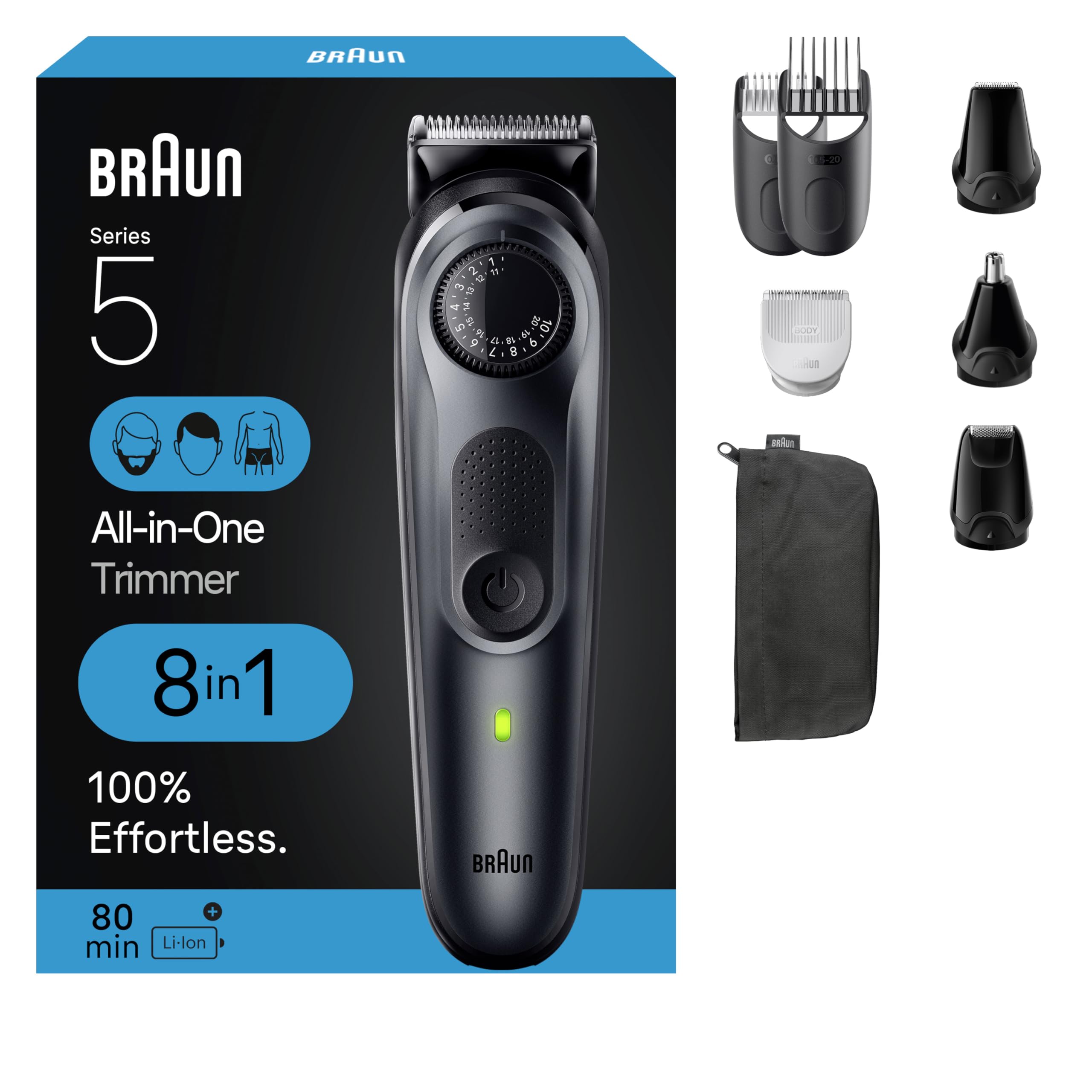 Braun All-in-One Style Kit Series 5 5480, 8-in-1 Trimmer for Men with Beard Trimmer, Body Trimmer for Manscaping, Hair Clippers & More, Ultra-Sharp Blade, 40 Length Settings, Waterproof