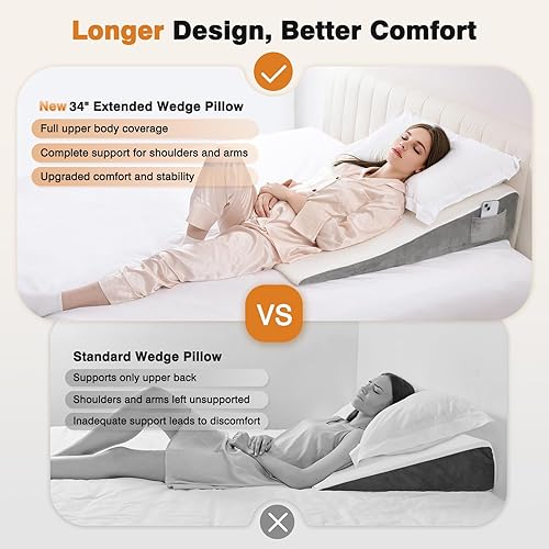 Miniatura 2 de Vekkia Almohada de cuña extra larga de 34 pulgadas, soporte de espalda y brazos, almohada de cuña para dormir después de la cirugía, reflujo ácido,