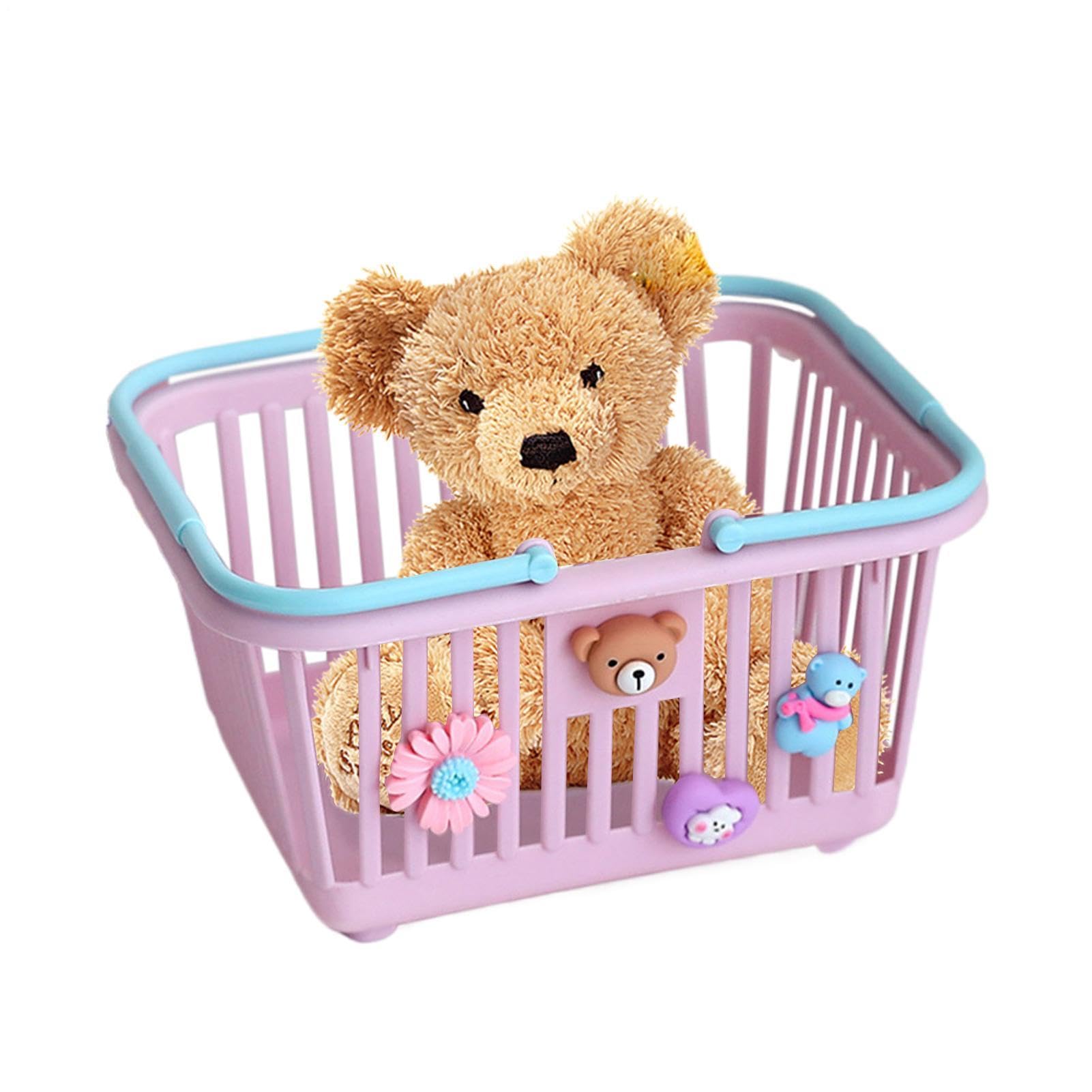 Pretend Toy Shopping Basket - Mini Storage Organizer With 4 Cute Ornaments
