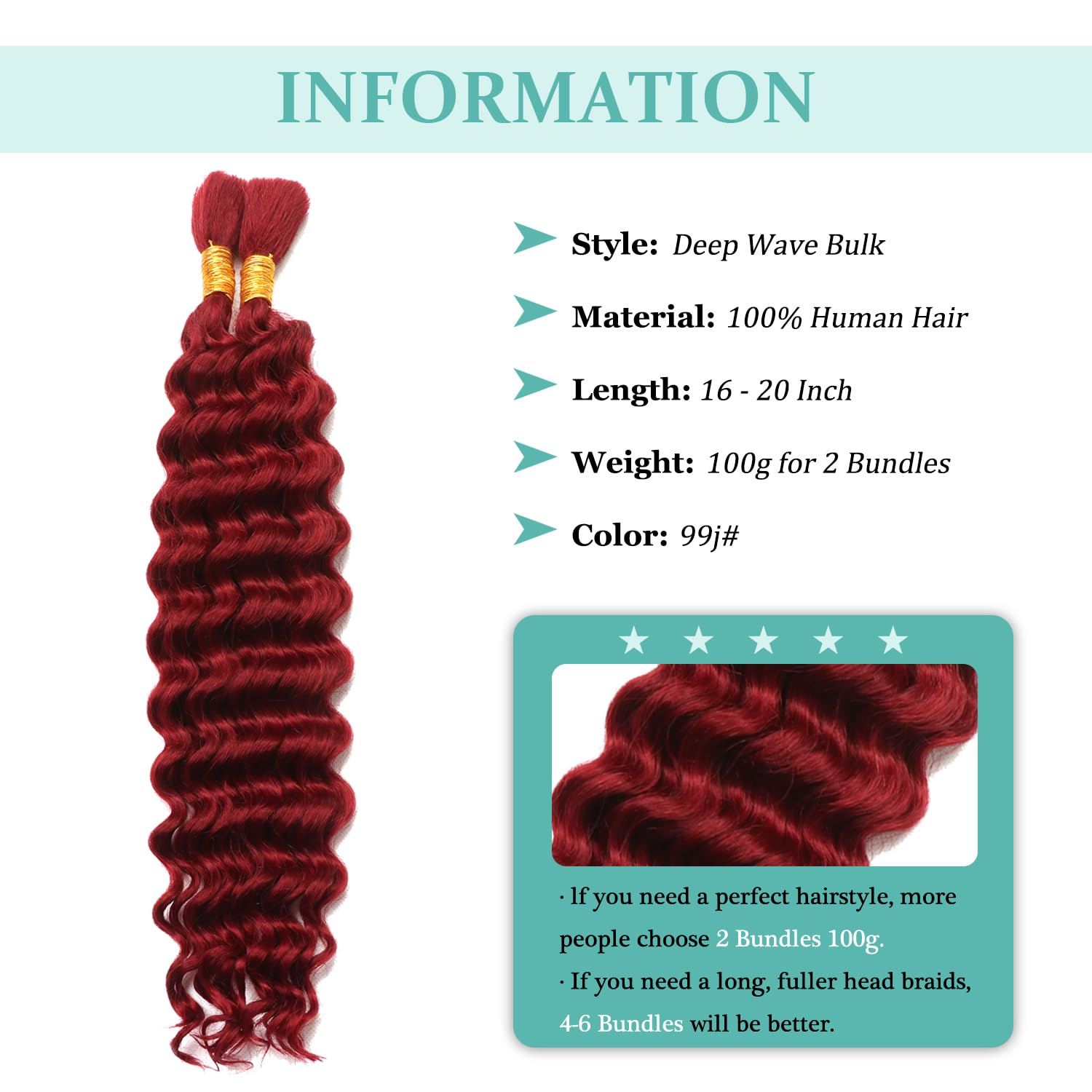 Boho Braids Human Hair Extensions 16 Inch 100g Wet And Wavy Curly Deep Wave Bulk Human Hair for Knotless Braids No Weft Human Braiding Hair For Women (BUG# - Image 3