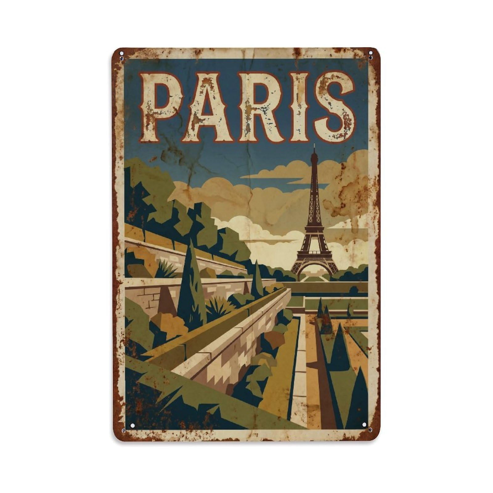 Vintage Travel Paris Parc De Passy Garden Rusted France Metal Tin Sign Plaque Wall Decor for Cafe, Club Bar, Office, Home Garden Metal Poster 8x12Inch