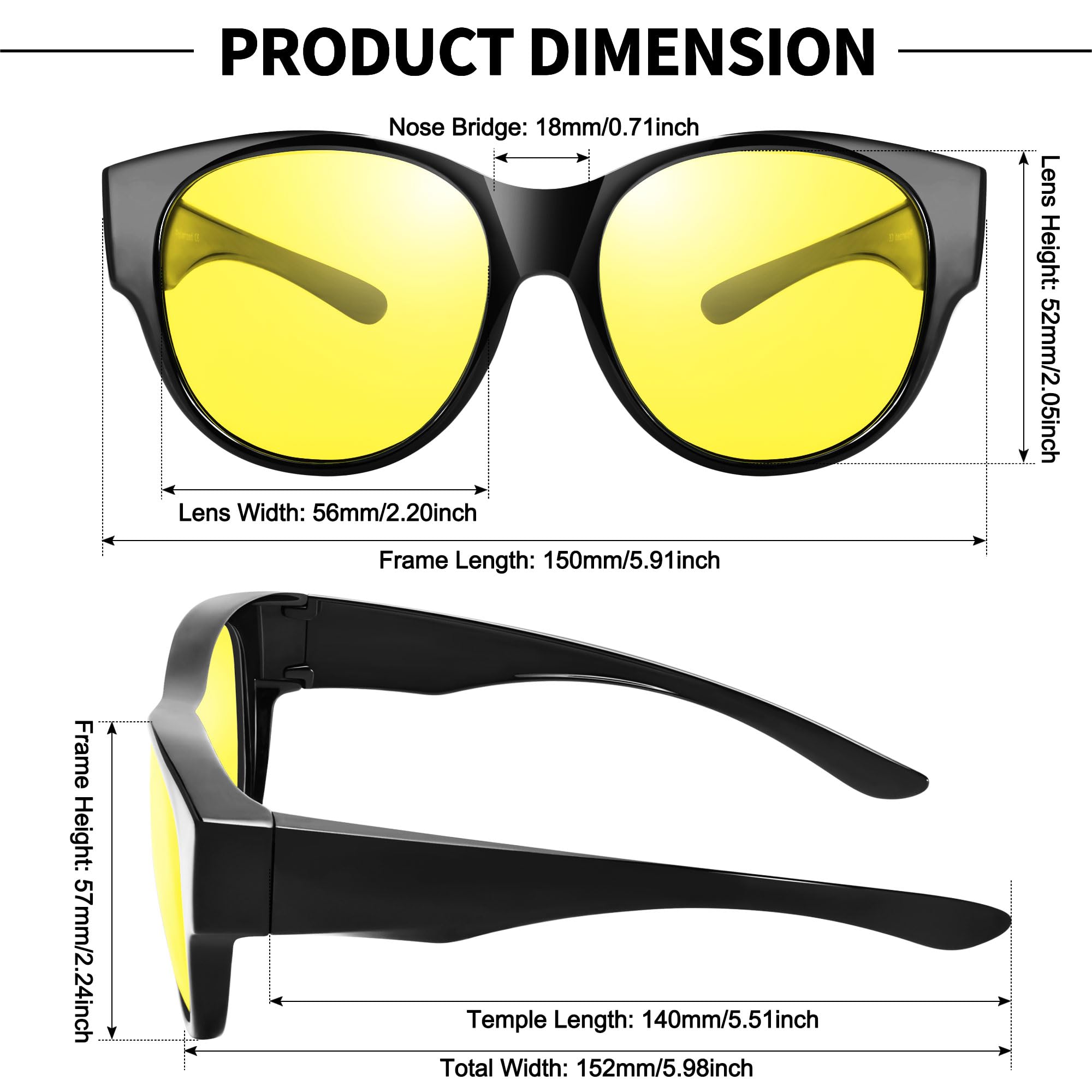 URUMQI Gafas de conducción de visión nocturna para hombres y mujeres, antirreflejos, polarizadas, lentes amarillas | Lentes polarizados antirreflejos, lentes tintados amarillos para conducción nocturna, marco redondo de ojo de gato