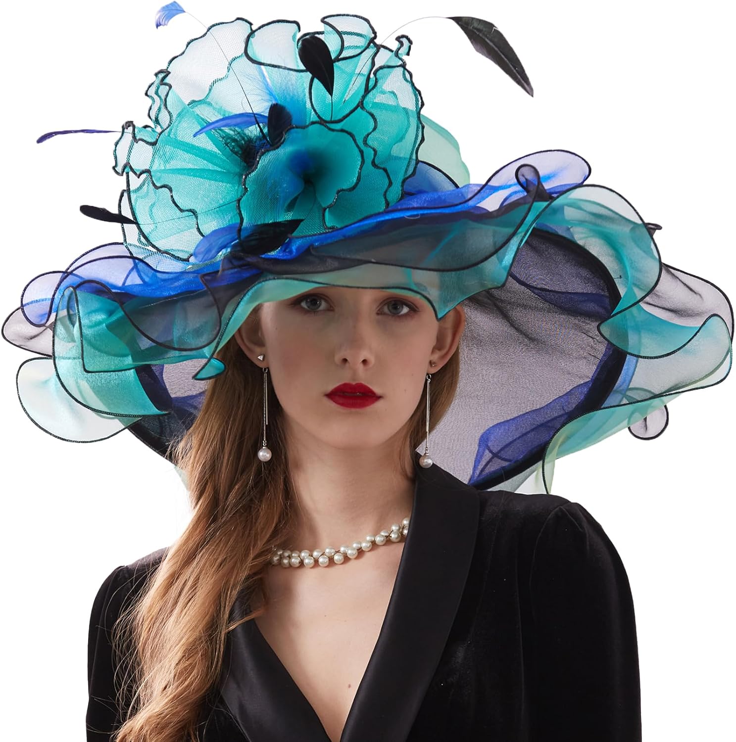 Women's Derby Church Hat Bridal Tea Party Wedding Party Sun Hat with Detachable hat Flower as Fascinators