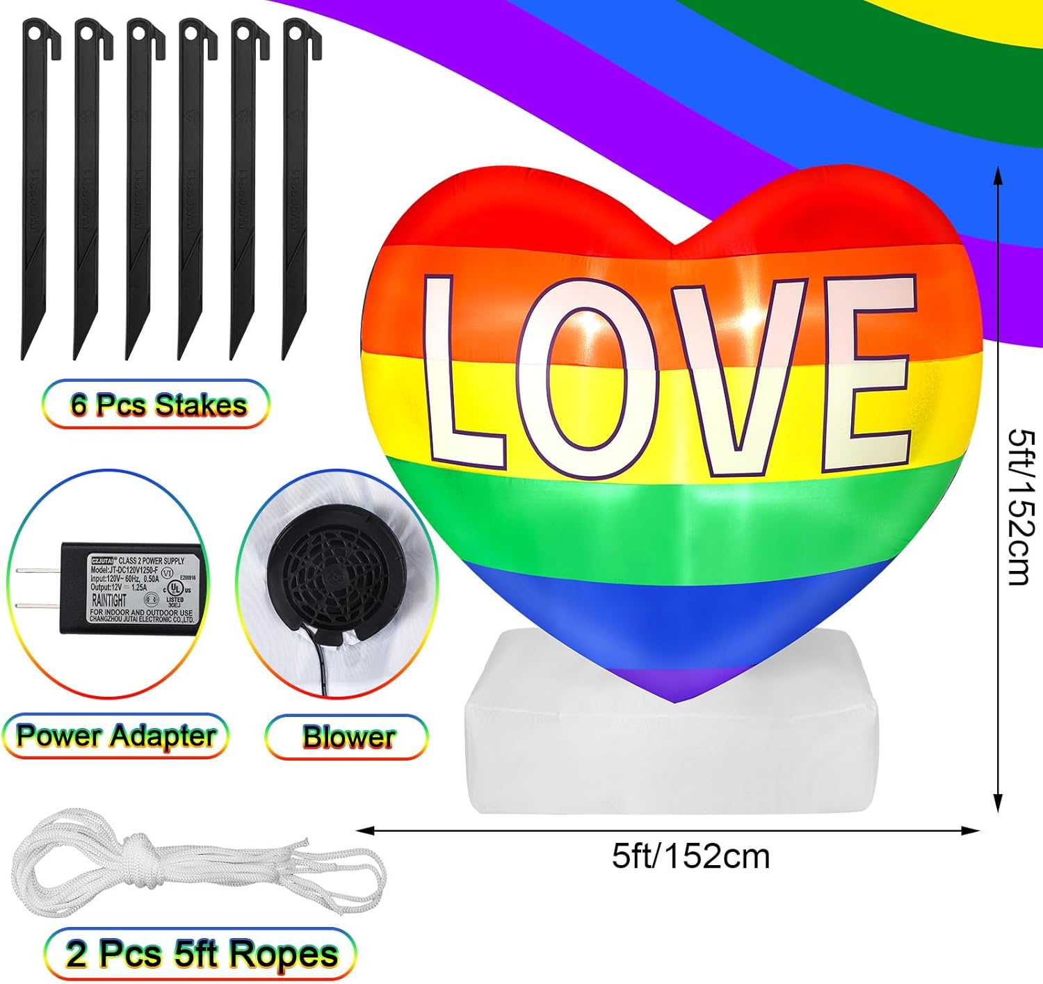 ShinyRelief Rainbow Pride Inflatables Outdoor Decorations 5 ft LGBTQ Gay Pride Love Rainbow Yard Decorations with LED Lighted Blow up Yard Lawn Community Decoration for LGBTQ Lesbian Gay Transgender