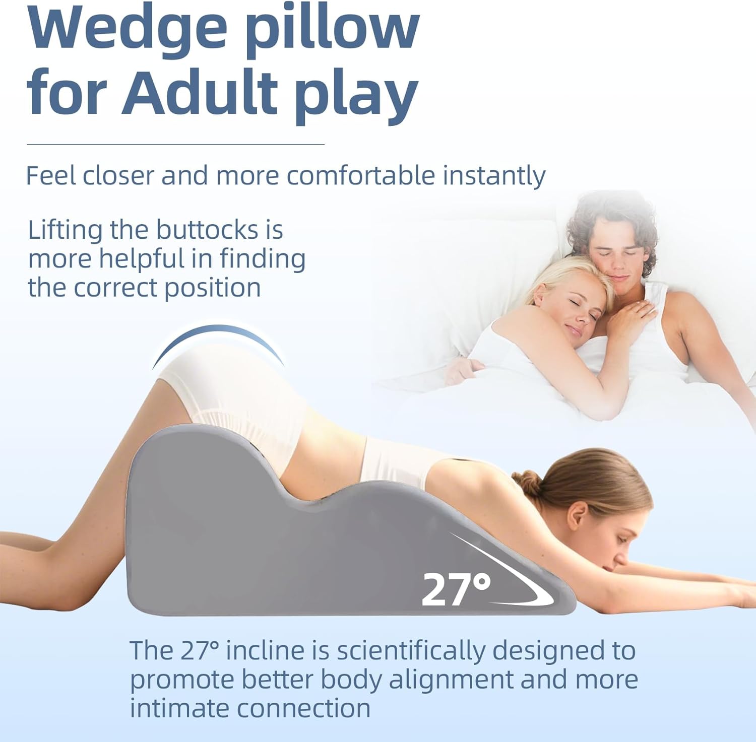 Ergonomic Memory Foam Wedge Pillow, 27 Degree Couples Pillow for Couples Sweet Spot Intimacy Pillows, Maintains Perfect 27 Angle Every Time, Firm Foam That Won’t Shift (Black)