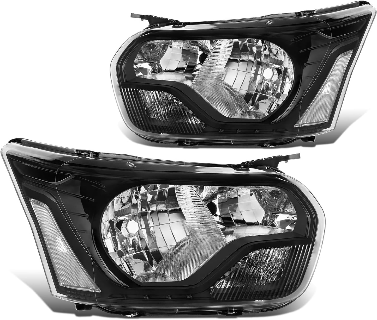 DNA MOTORING Pair of Headlight Assemblies Compatible With Ford Transit 150 250 350 2015-2023 Black Clear, HL-OH-FTSC15-BK-CL1