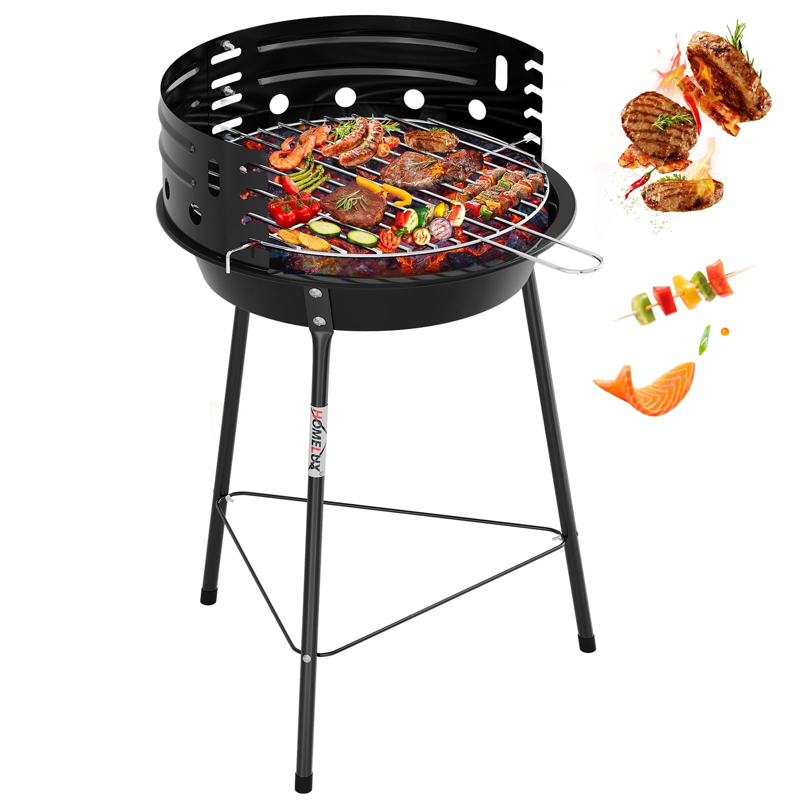 HOMELUX Barbecue a carbonella, triangolare, 34 x 53 cm | Stabile griglia per barbecue, ideale per picnic, giardino e campeggio